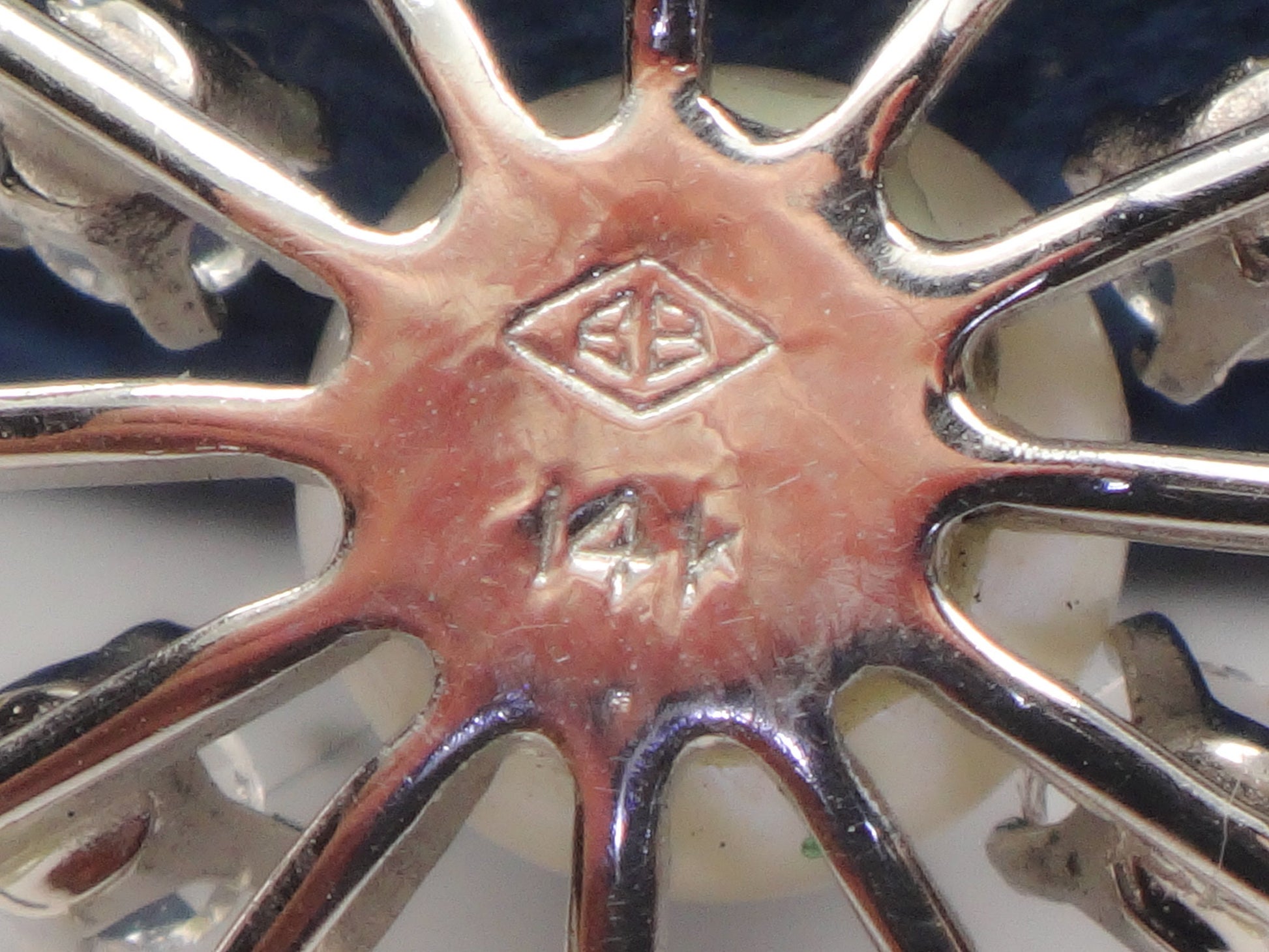 Vintage 14k White Gold Pearl Quartz Starburst Pendant - Engel Brothers