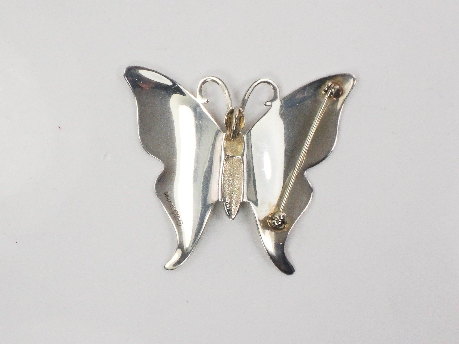 Vintage International Silver Large Butterfly Convertible Pendant Pin