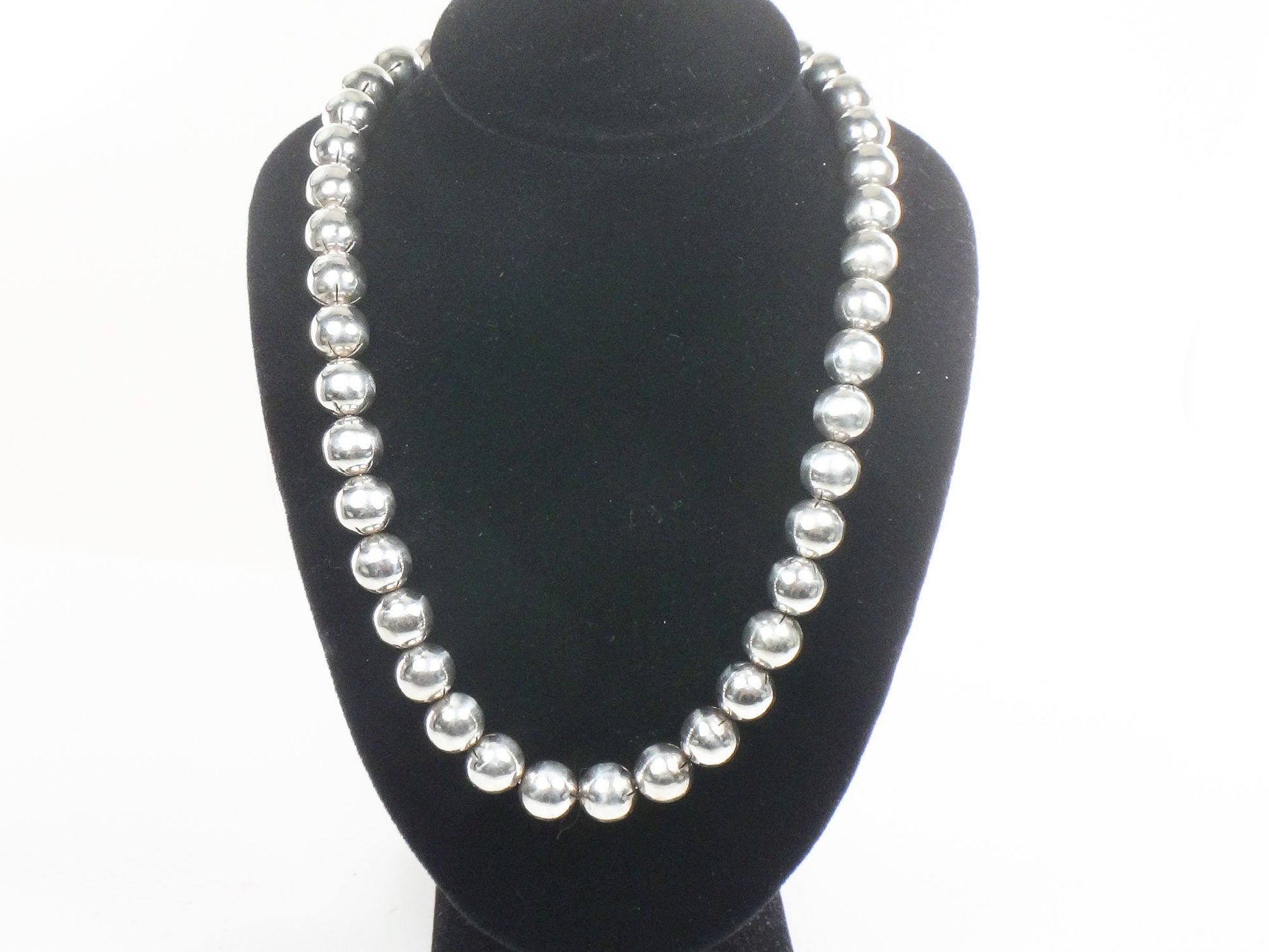 Vintage Italian Sterling Silver Bead Necklace, 8mm Ball Chain, 18.75"