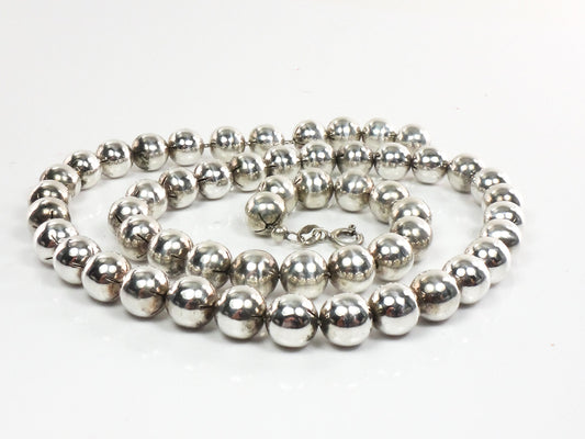 Vintage Italian Sterling Silver Bead Necklace, 8mm Ball Chain, 18.75"