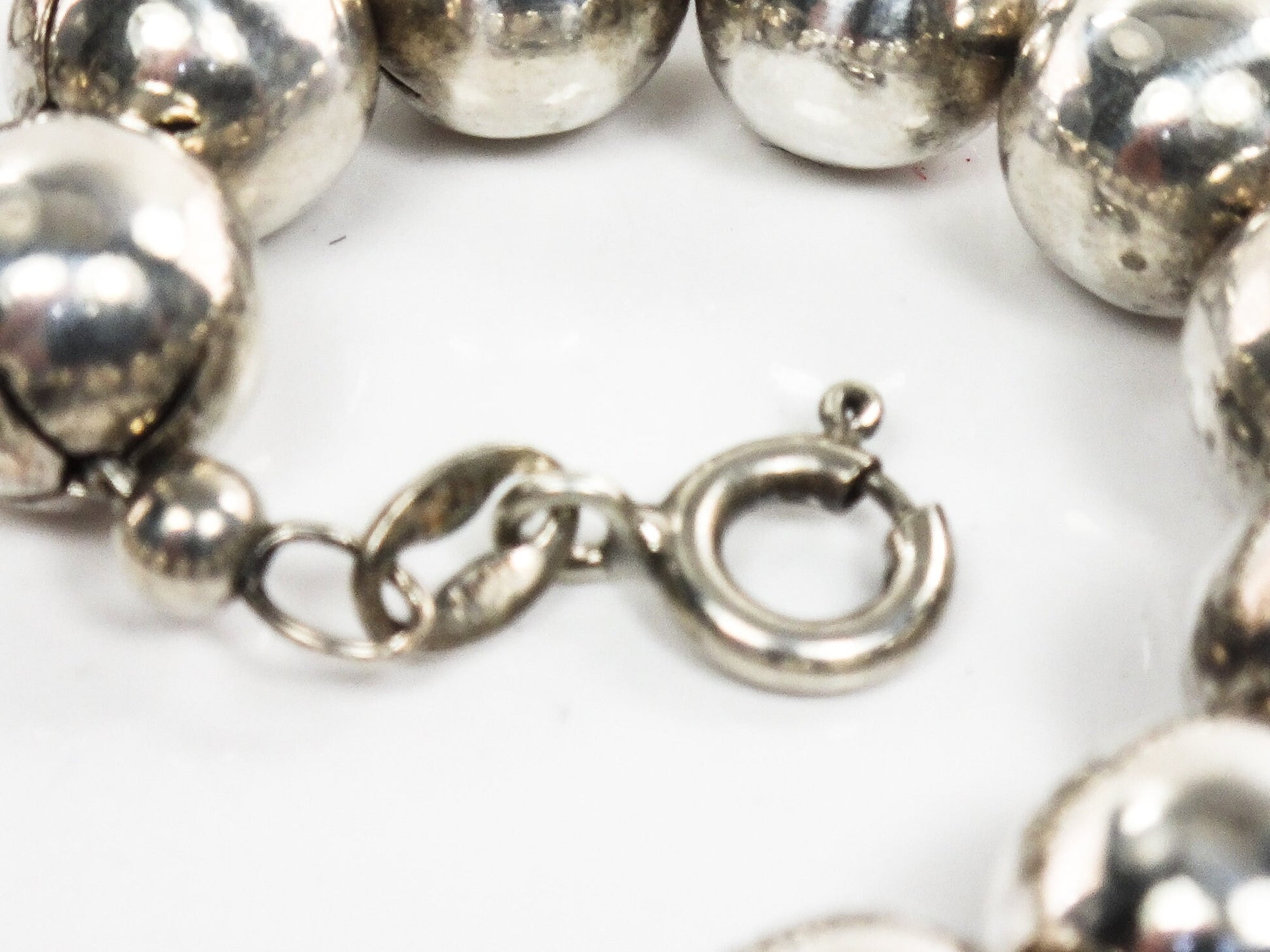 Vintage Italian Sterling Silver Bead Necklace, 8mm Ball Chain, 18.75"