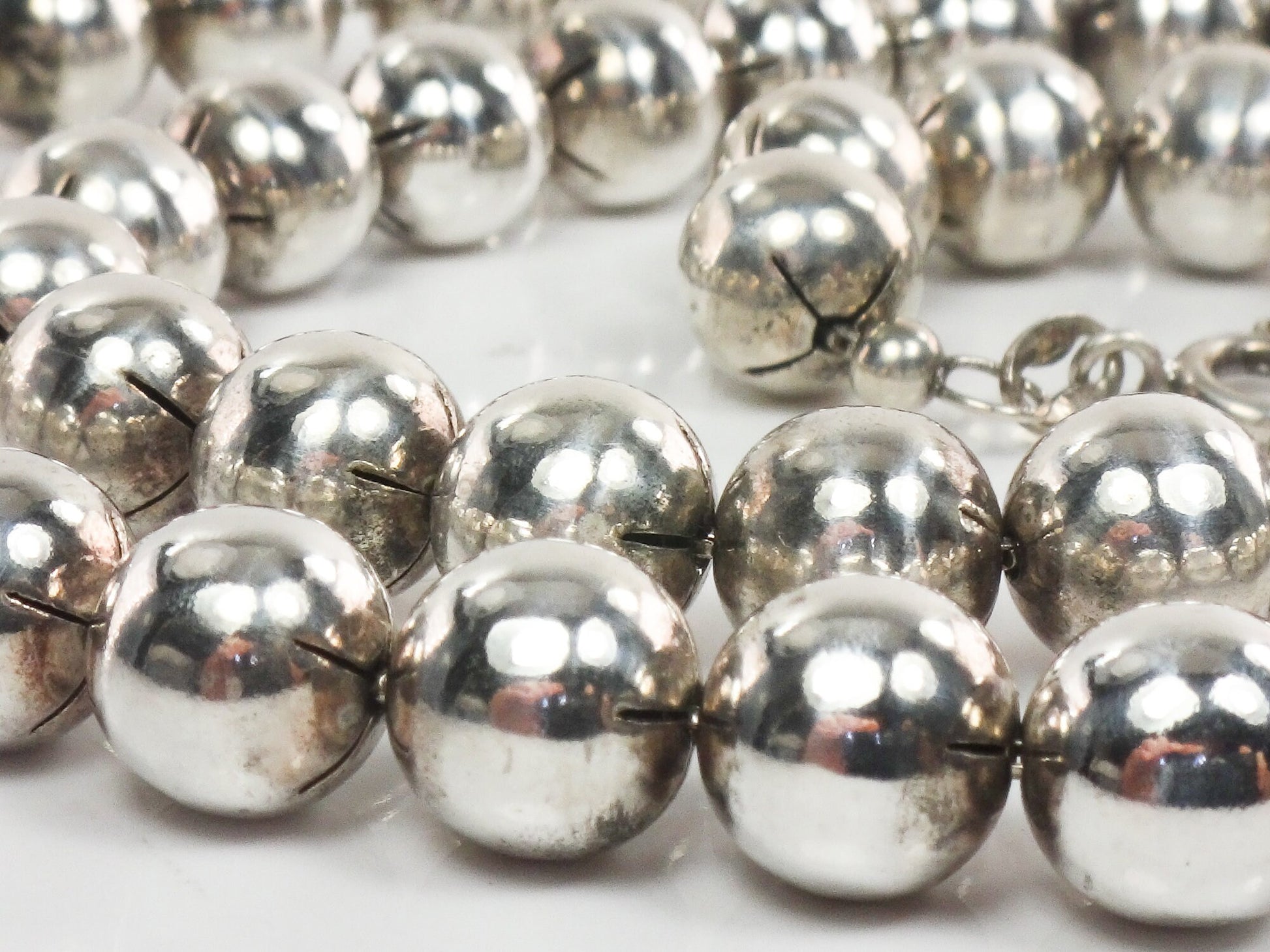 Vintage Italian Sterling Silver Bead Necklace, 8mm Ball Chain, 18.75"