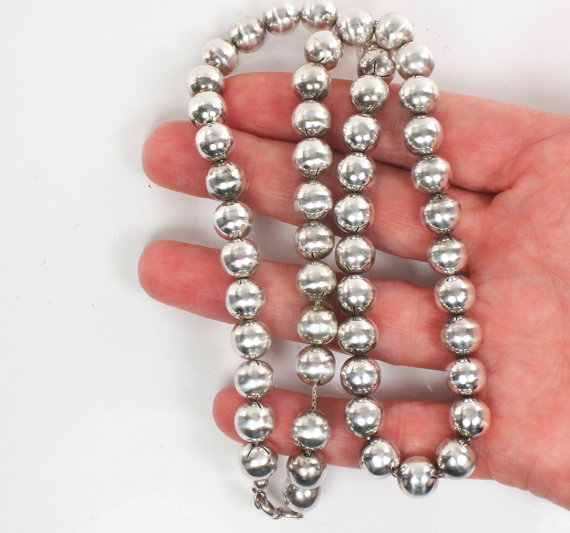 Vintage Italian Sterling Silver Bead Necklace, 8mm Ball Chain, 18.75"