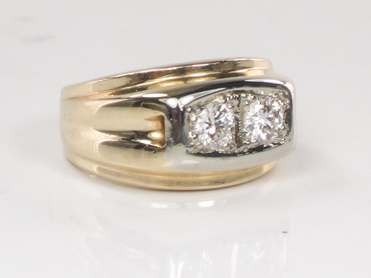 Vintage 14k Solid Gold Natural Two Diamond Ring Approx. .50 CT Total Diamond Weight Size 4.75