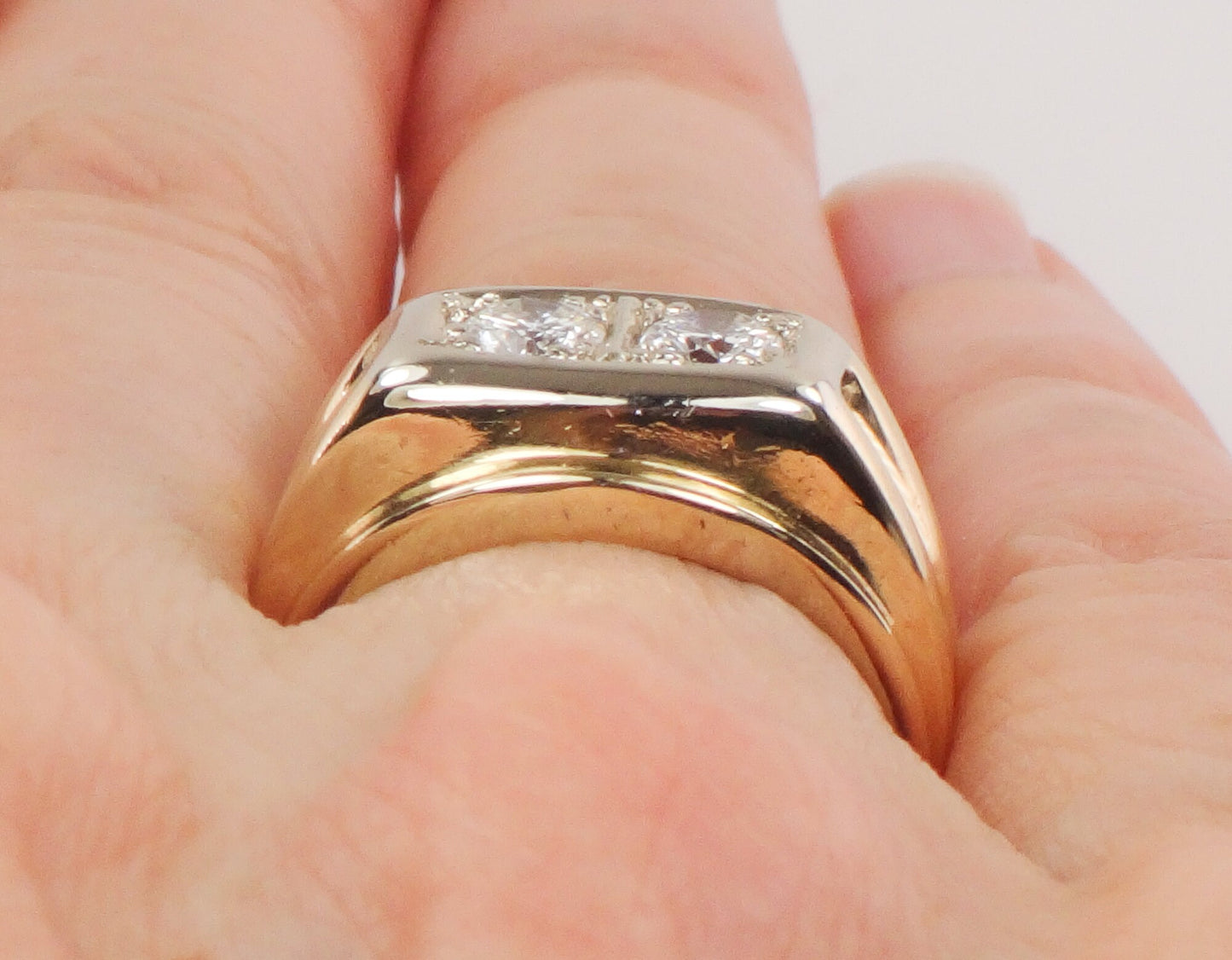 Vintage 14k Solid Gold Natural Two Diamond Ring Approx. .50 CT Total Diamond Weight Size 4.75