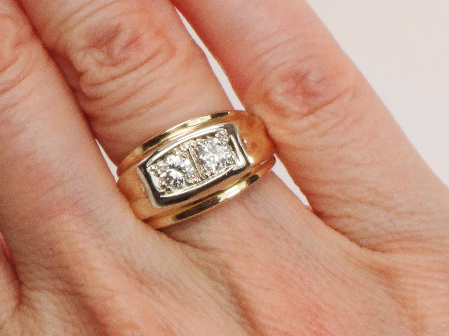 Vintage 14k Solid Gold Natural Two Diamond Ring Approx. .50 CT Total Diamond Weight Size 4.75