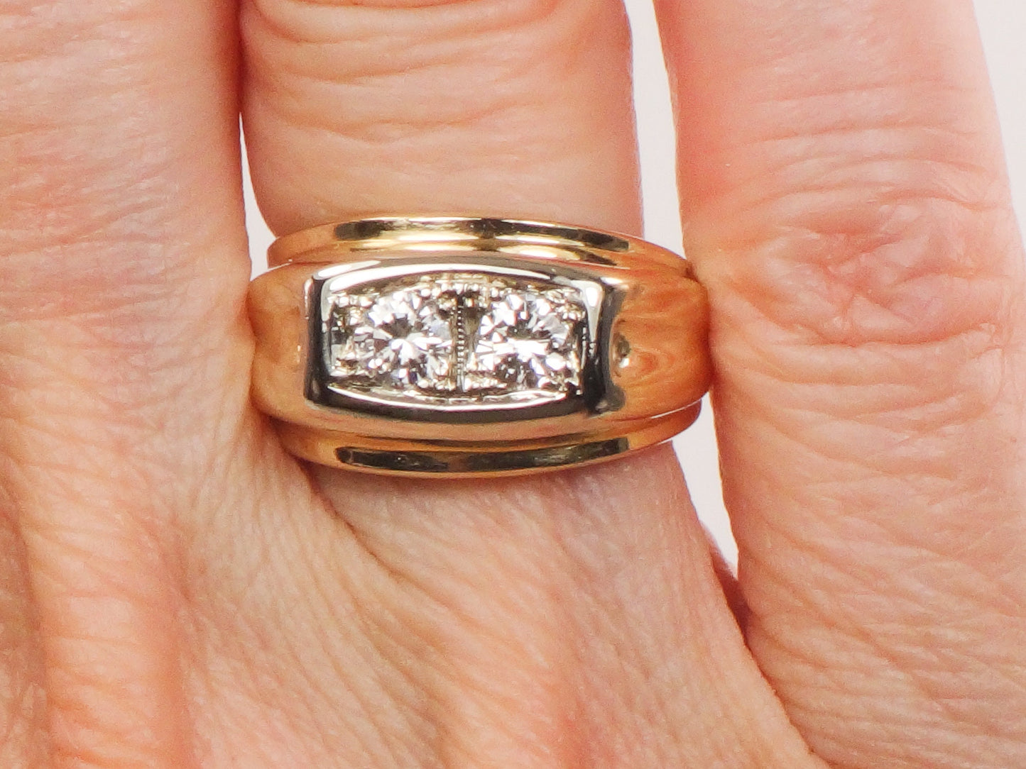 Vintage 14k Solid Gold Natural Two Diamond Ring Approx. .50 CT Total Diamond Weight Size 4.75