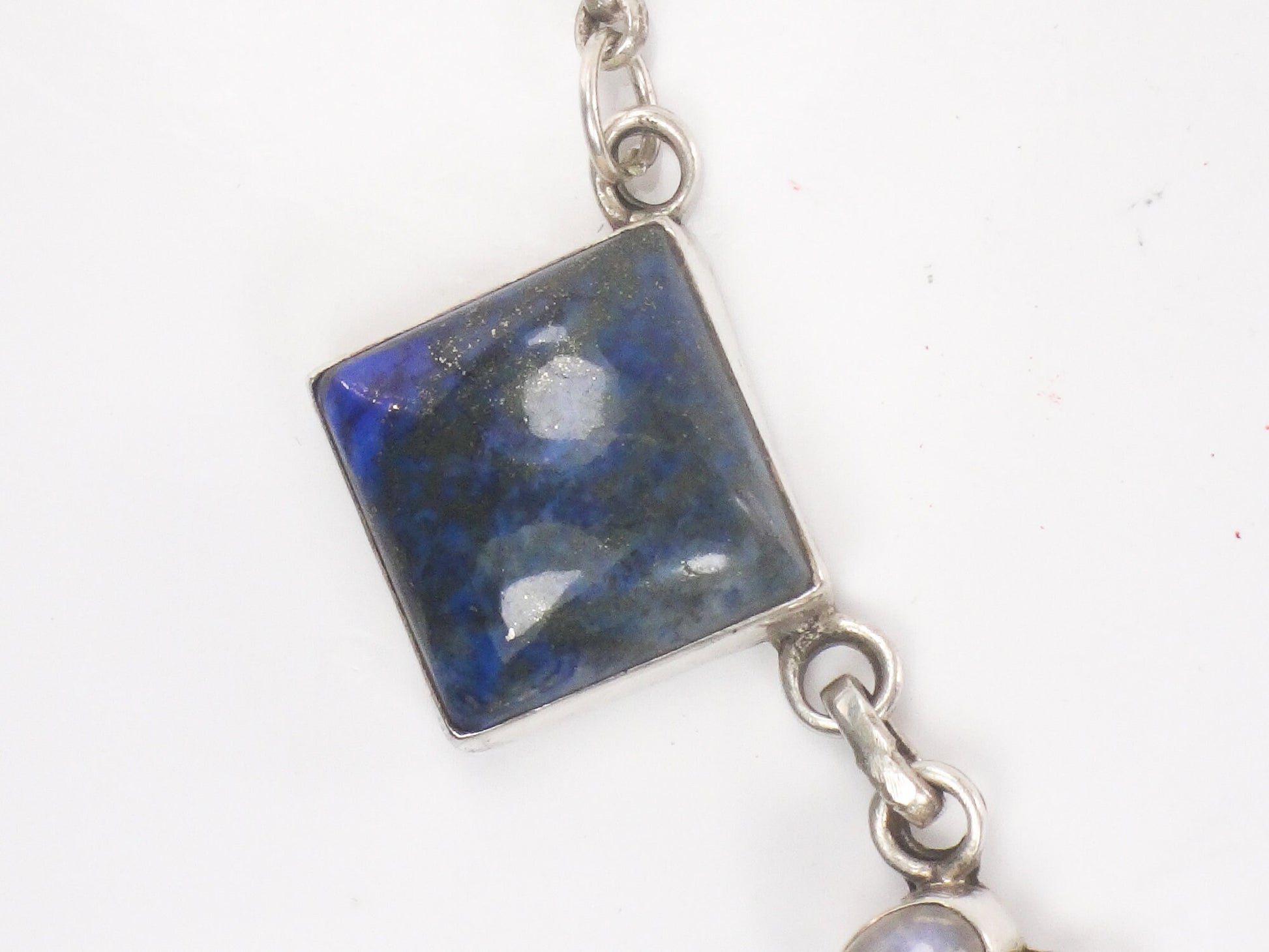 Vintage Sterling Silver Sodalite Lapis Necklace: Chunky Quartz Moonstone