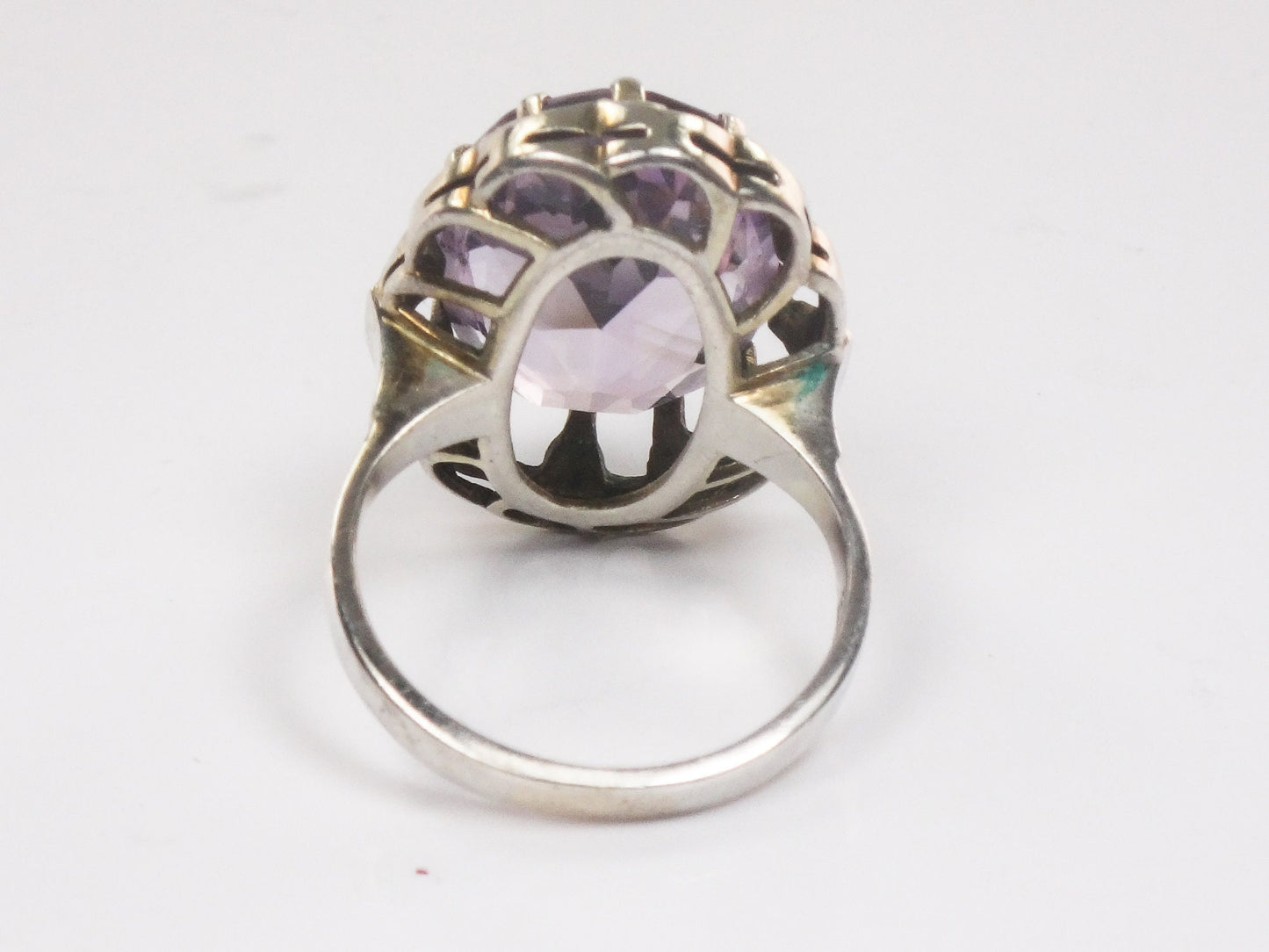 Vintage 800 Silver Amethyst Ring - Oval Cut, Size 4.75 - 1960s