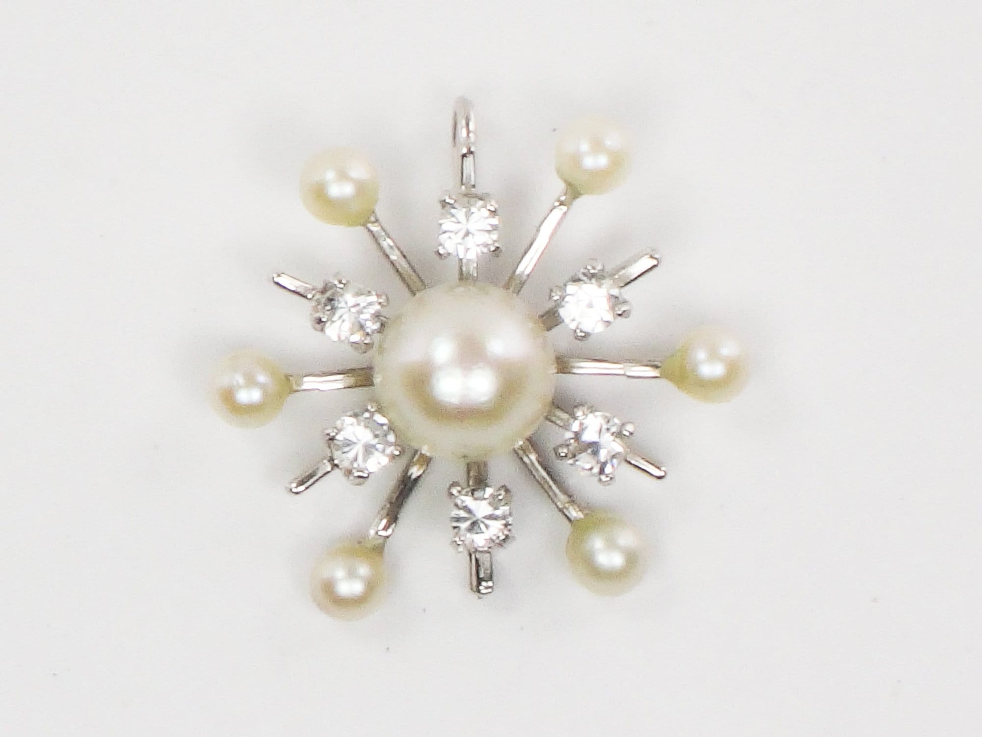 Vintage 14k White Gold Pearl Quartz Starburst Pendant - Engel Brothers