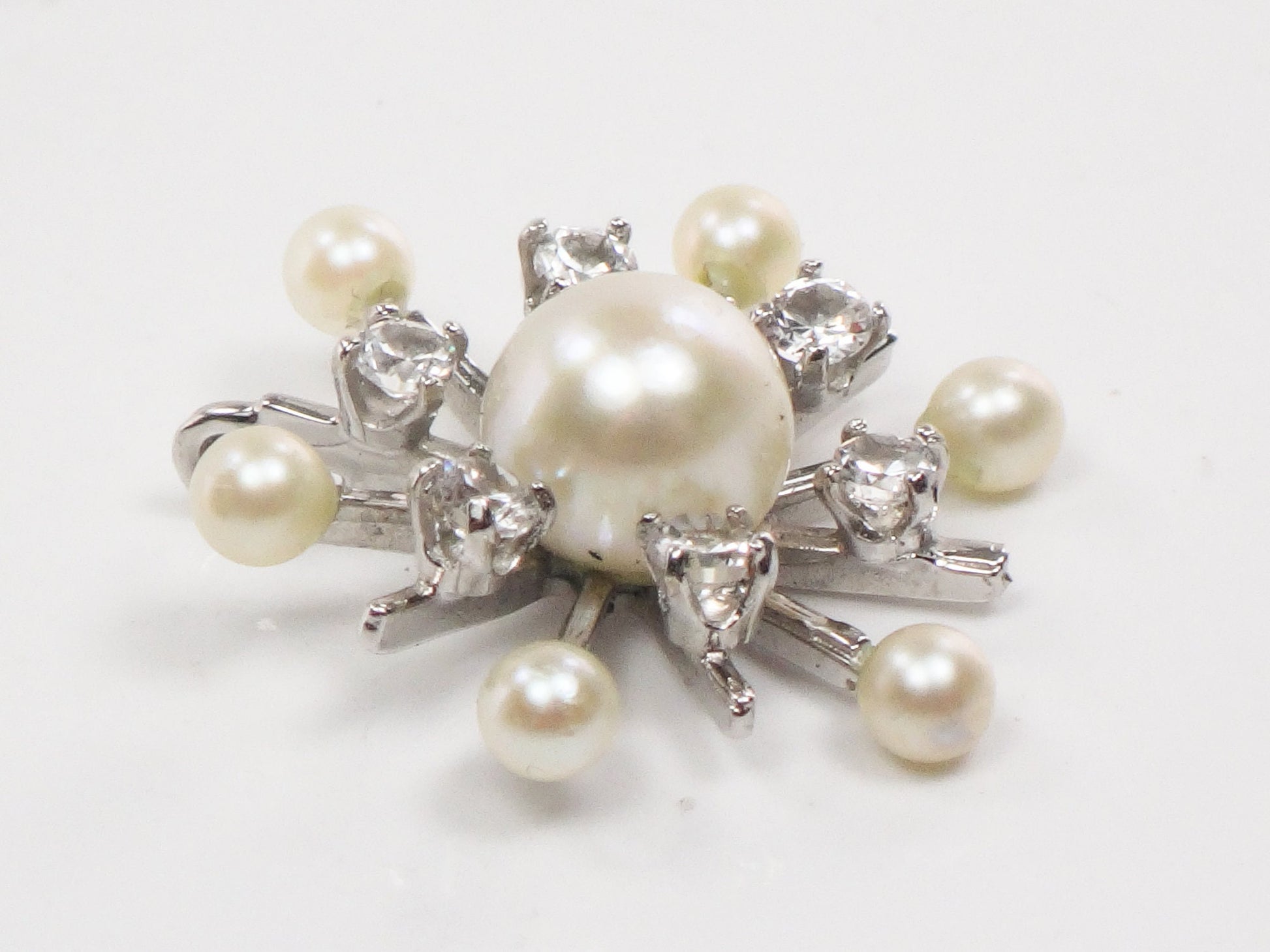 Vintage 14k White Gold Pearl Quartz Starburst Pendant - Engel Brothers