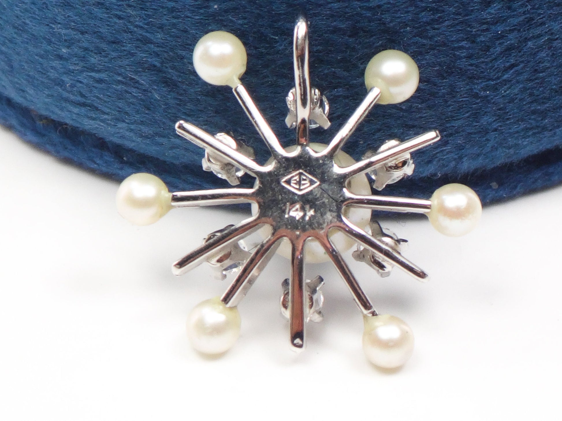 Vintage 14k White Gold Pearl Quartz Starburst Pendant - Engel Brothers