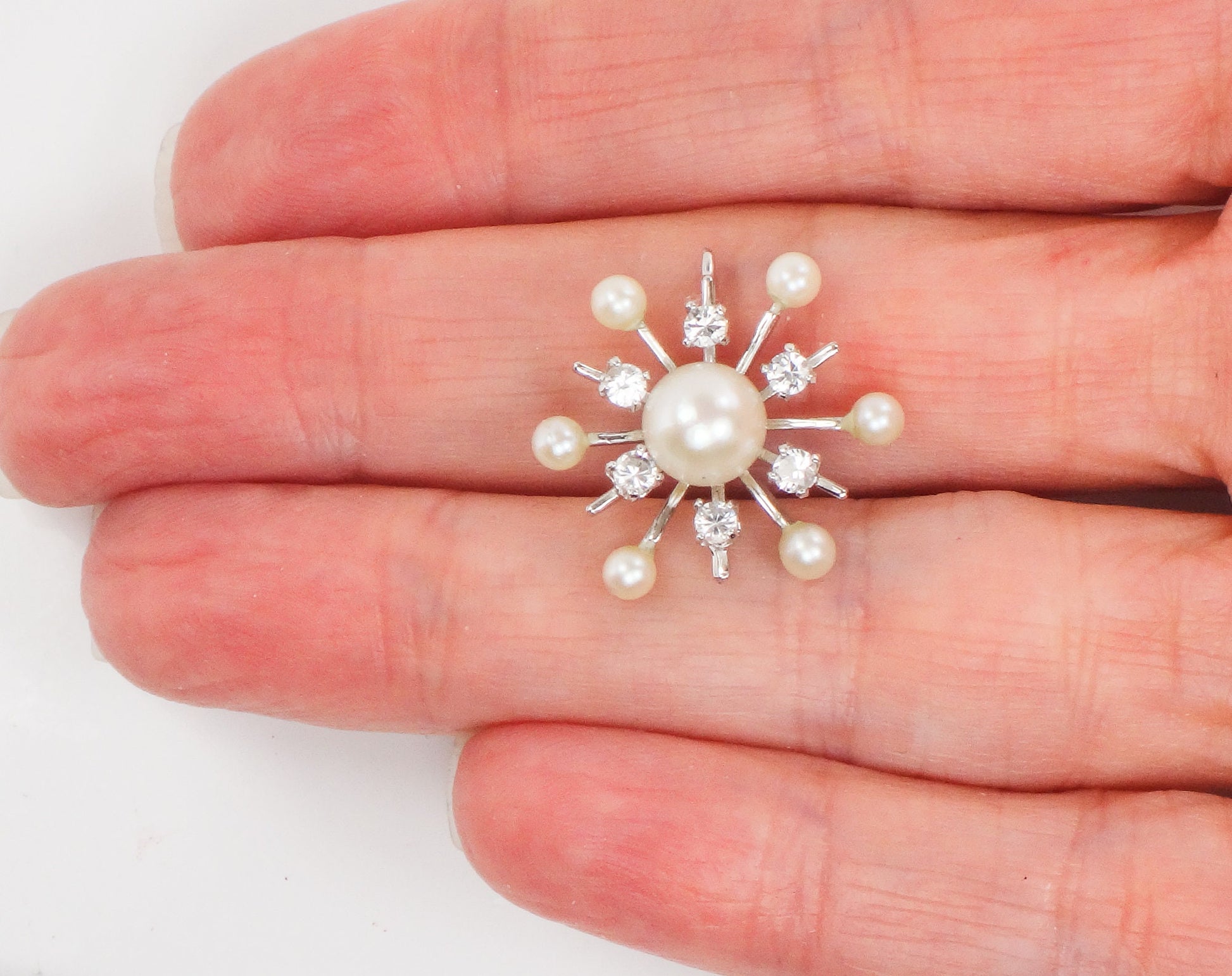 Vintage 14k White Gold Pearl Quartz Starburst Pendant - Engel Brothers