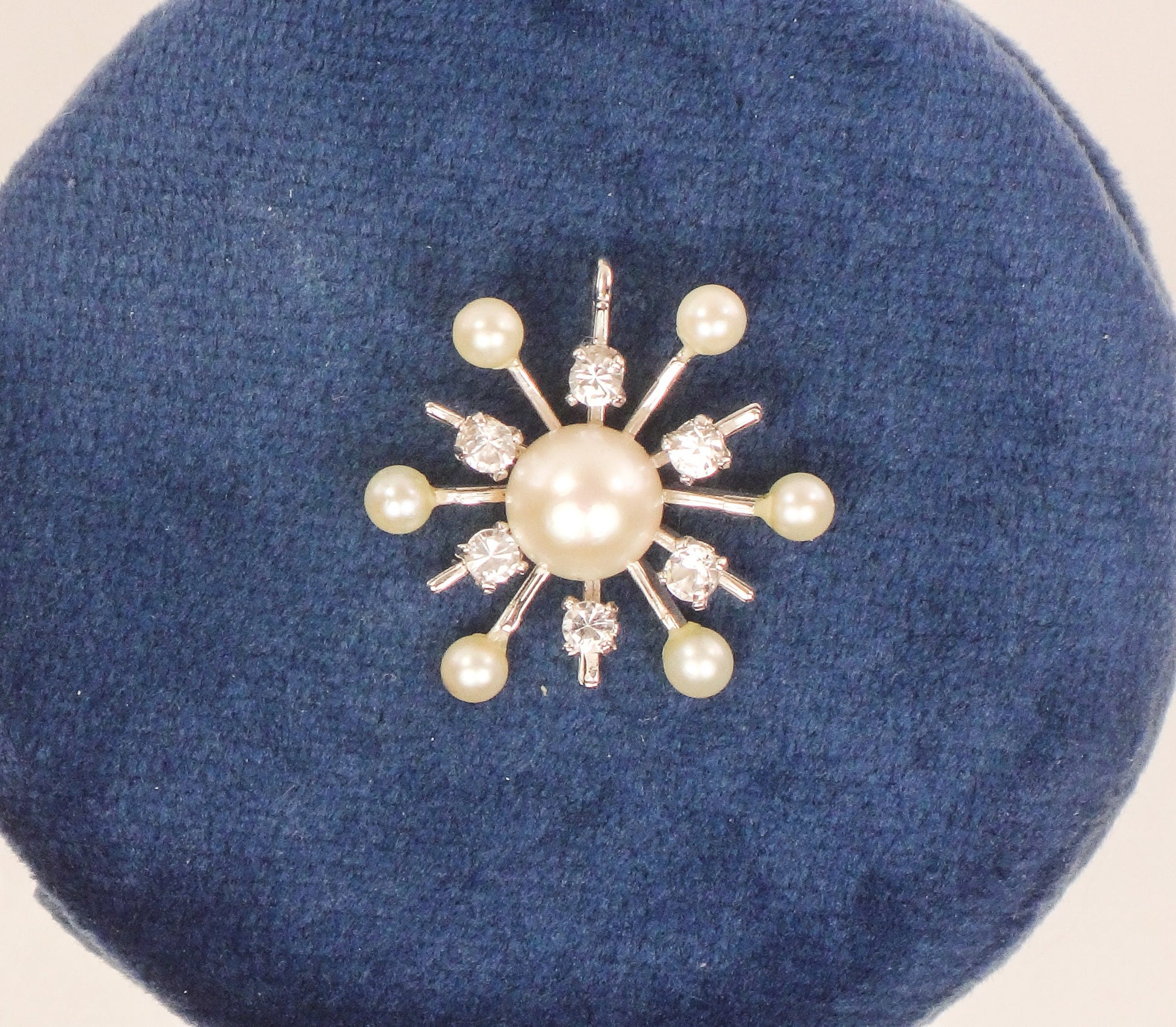Vintage 14k White Gold Pearl Quartz Starburst Pendant - Engel Brothers