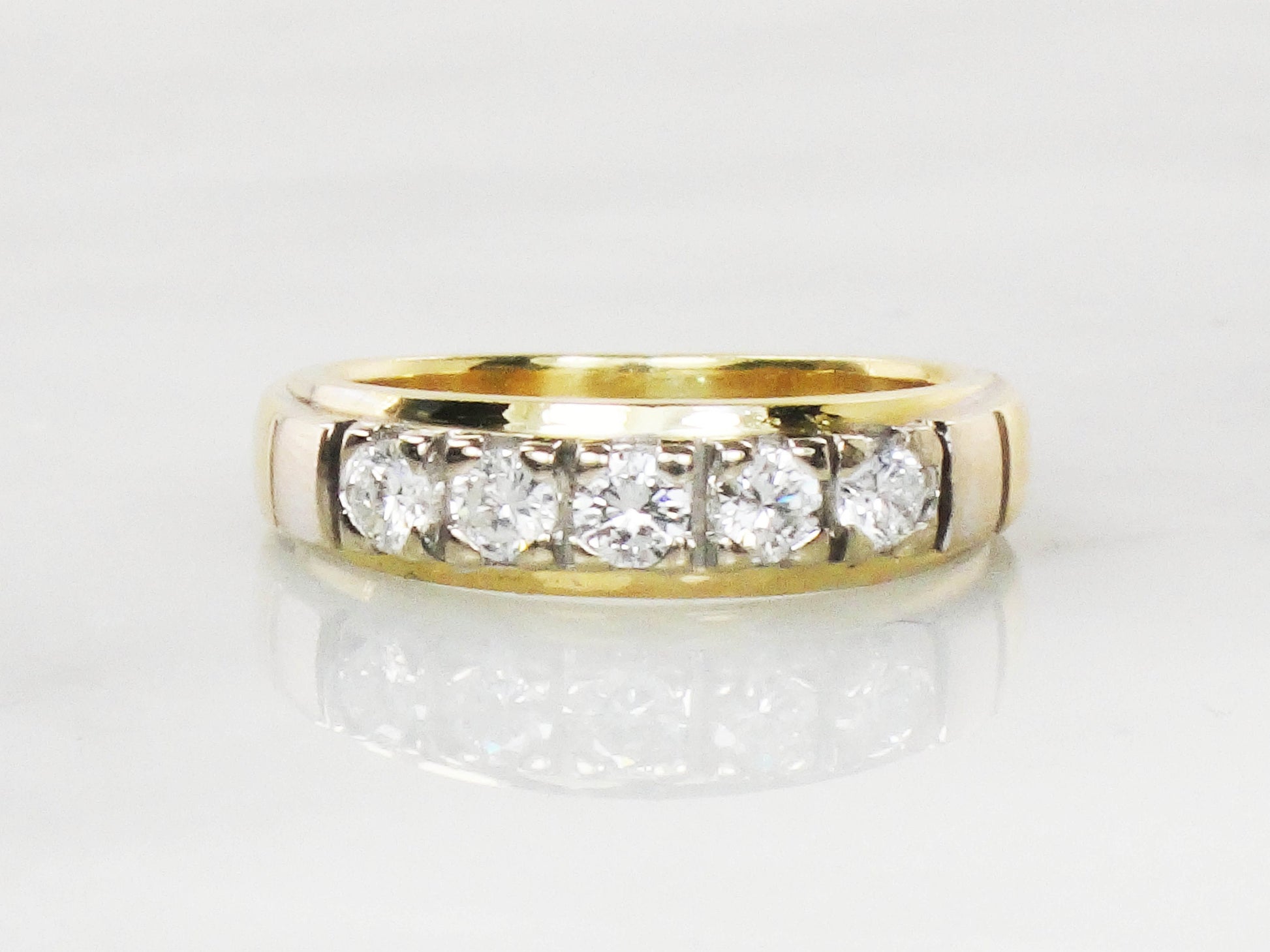 Vintage 18k Two Tone Gold Diamond Wedding Band - 1/2 CT TDW, Size 6