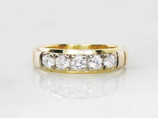 Vintage 18k Two Tone Gold Diamond Wedding Band - 1/2 CT TDW, Size 6