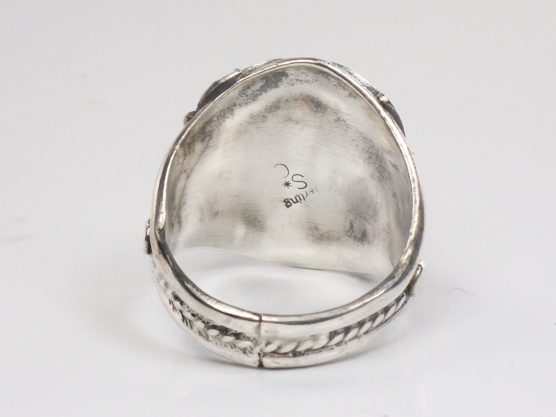 Vintage Large Sterling Silver Onyx Ring, Men's Unisex Southwestern Style Ring, Size 12.75