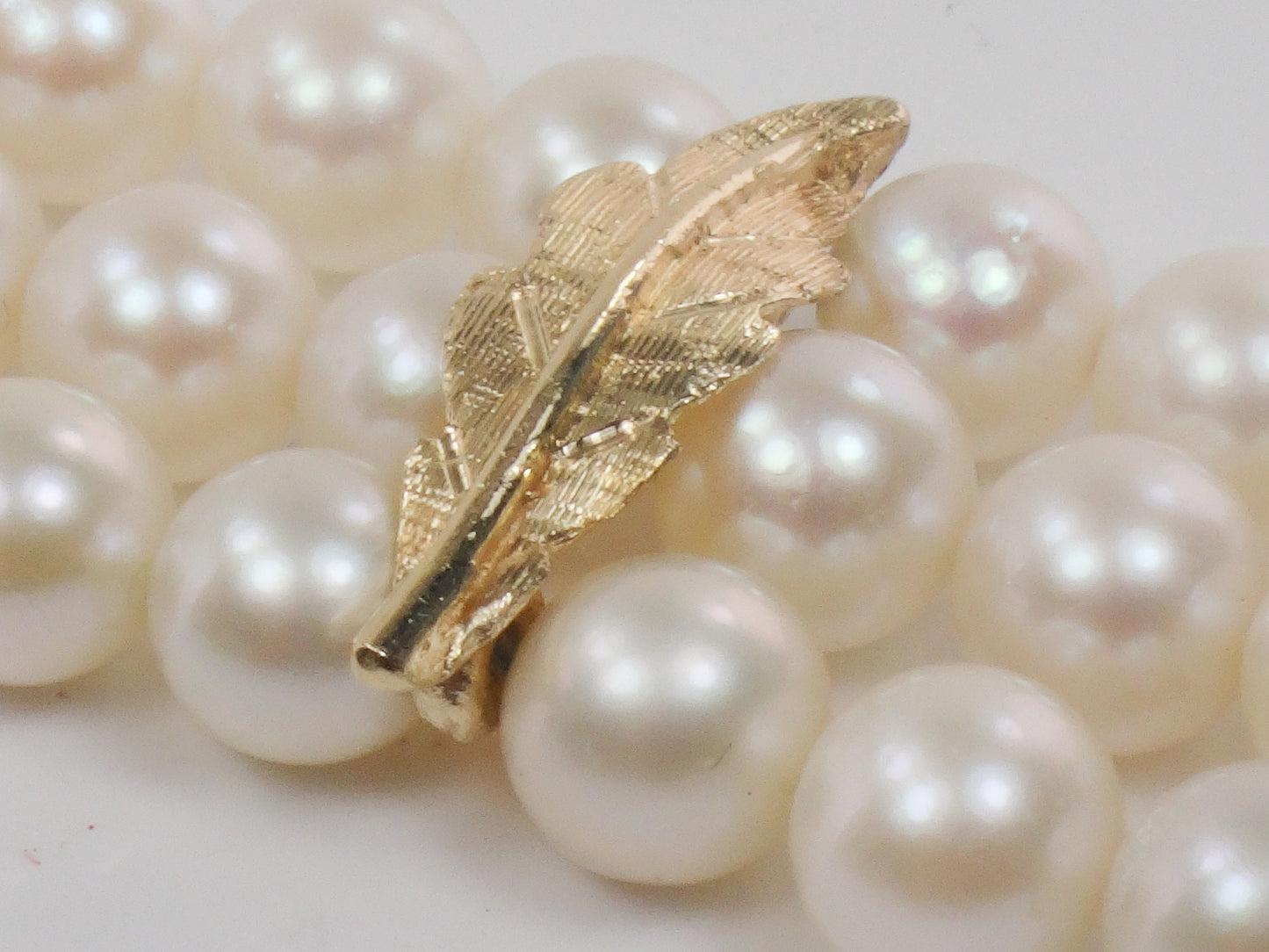 Vintage 14k Gold Triple Strand Pearl Bracelet with Rose, Floral Saltwater Cultured Pearl Bridal Bracelet 7"