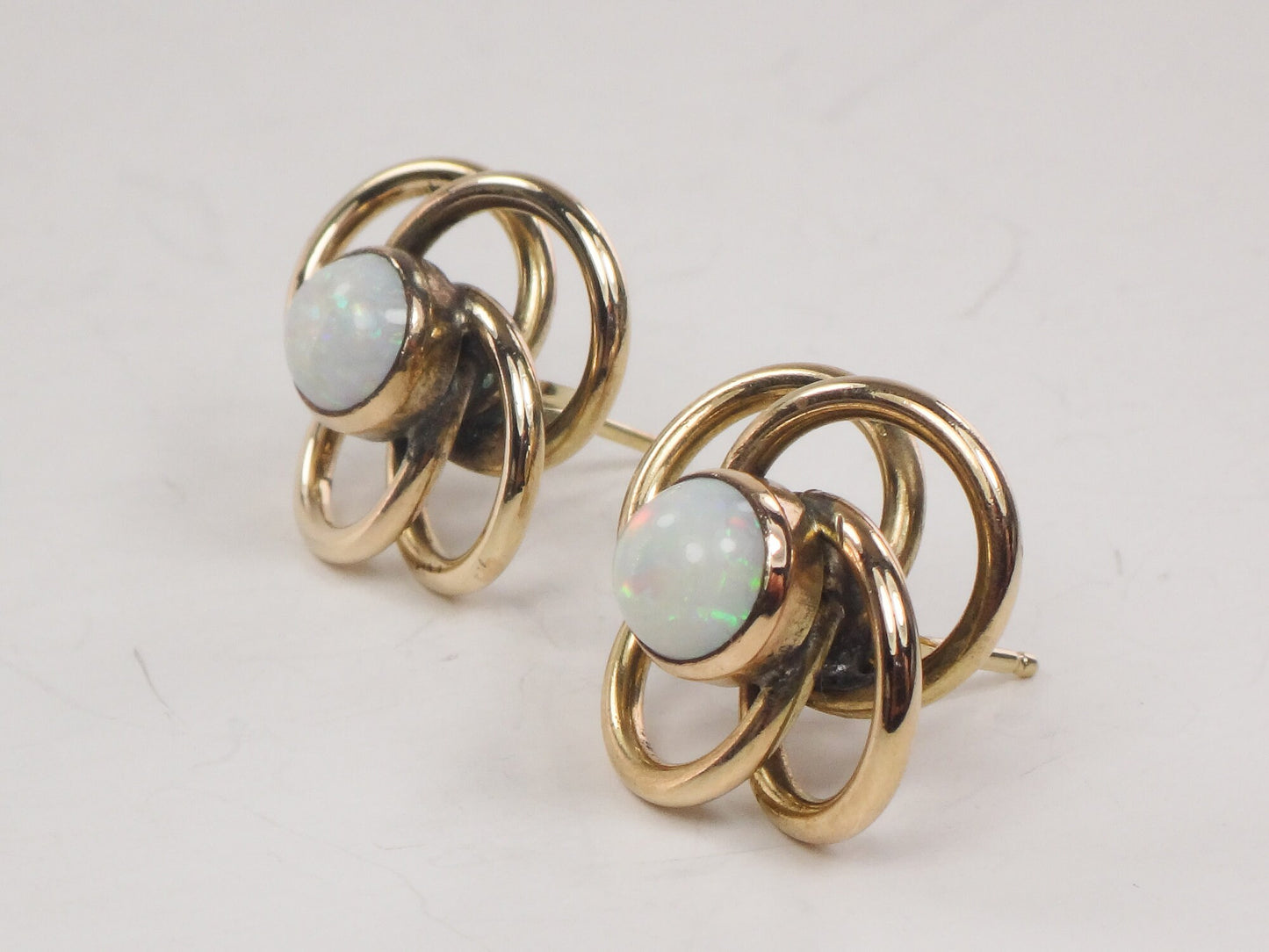 Vintage 14k Gold Natural Opal Love Knot Earrings - Yellow Gold Large Circle Stud Earrings