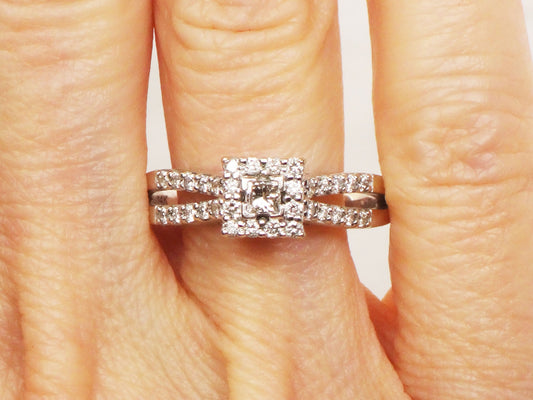 Vintage 14k Princess Cut Natural Diamond Engagement Ring White Gold Square Diamond Halo Ring Approx 1/2 CT TDW Size 9