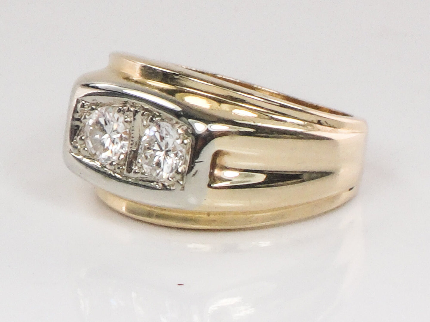 Vintage 14k Solid Gold Natural Two Diamond Ring Approx. .50 CT Total Diamond Weight Size 4.75