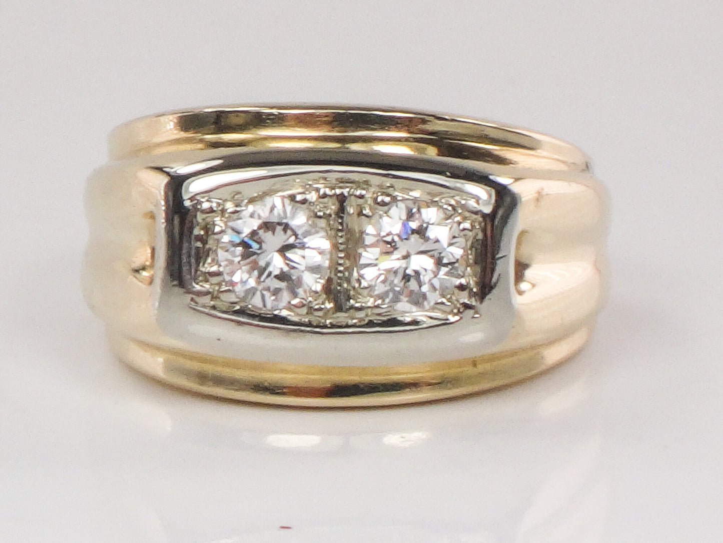 Vintage 14k Solid Gold Natural Two Diamond Ring Approx. .50 CT Total Diamond Weight Size 4.75