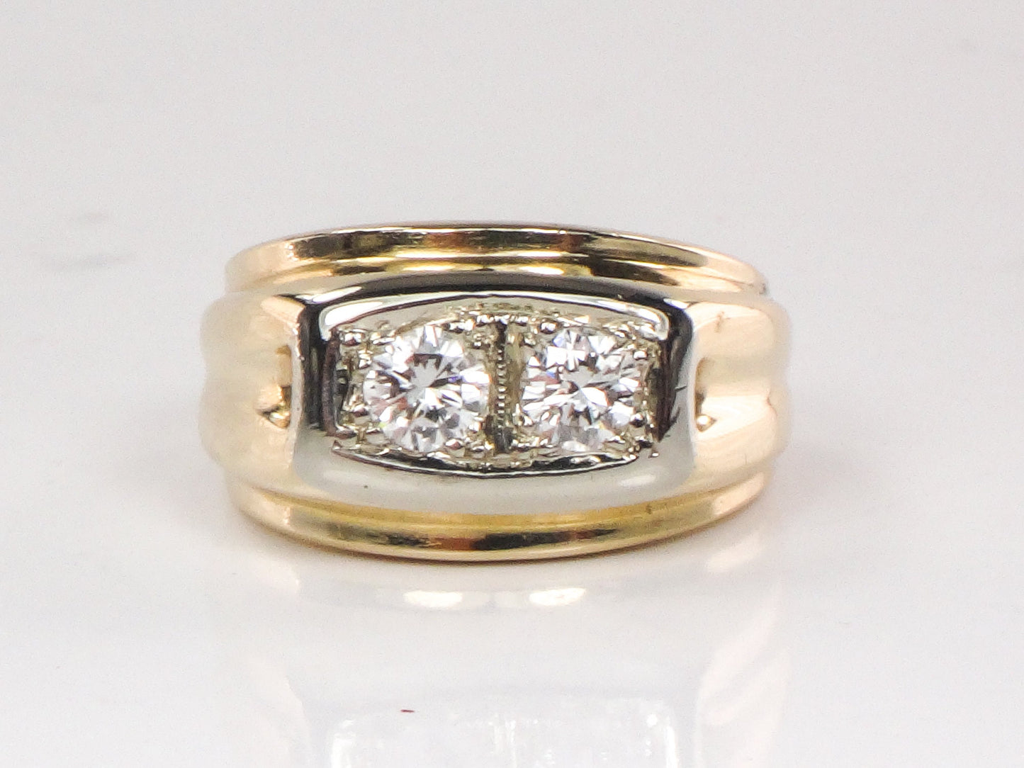 Vintage 14k Solid Gold Natural Two Diamond Ring Approx. .50 CT Total Diamond Weight Size 4.75