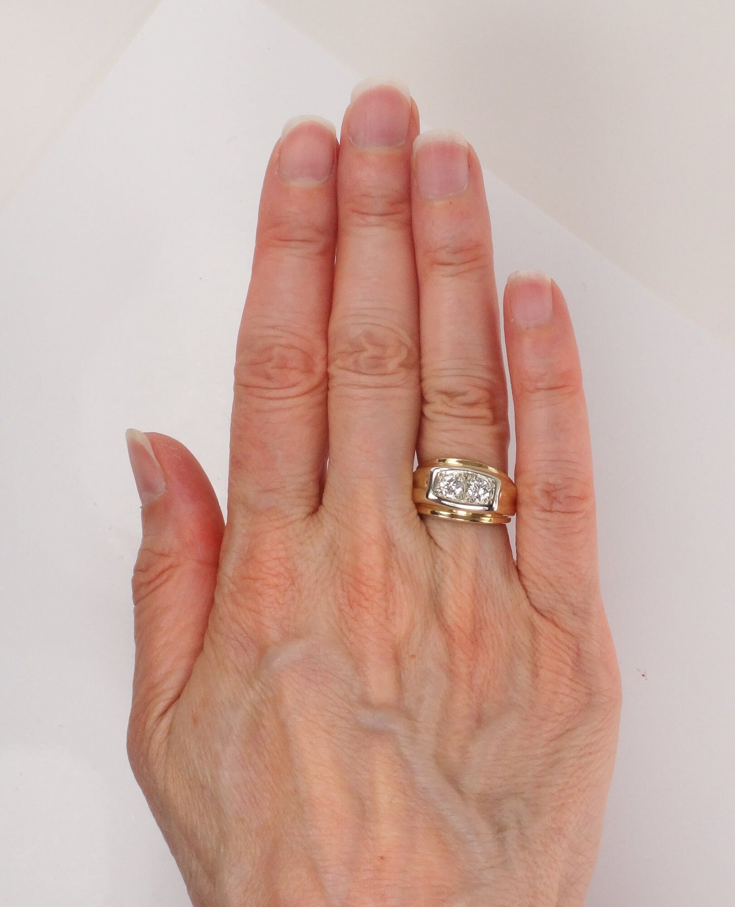 Vintage 14k Solid Gold Natural Two Diamond Ring Approx. .50 CT Total Diamond Weight Size 4.75