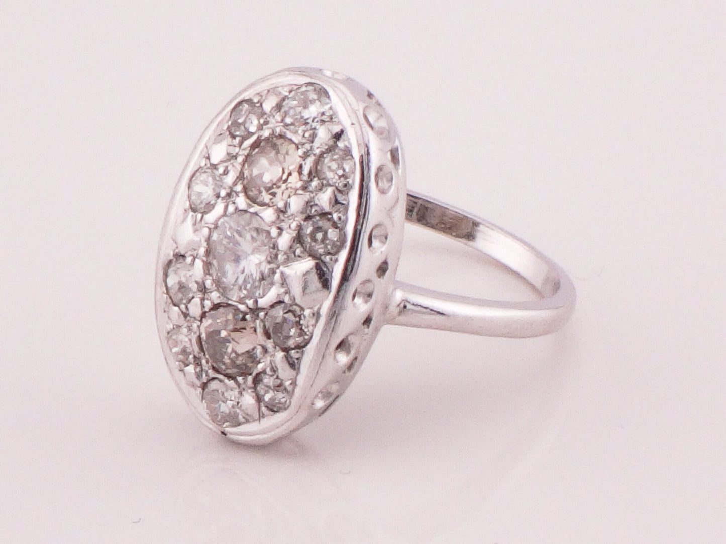 Vintage 14k White Gold Diamond Cluster Ring: Old Mine & Brilliant Cut