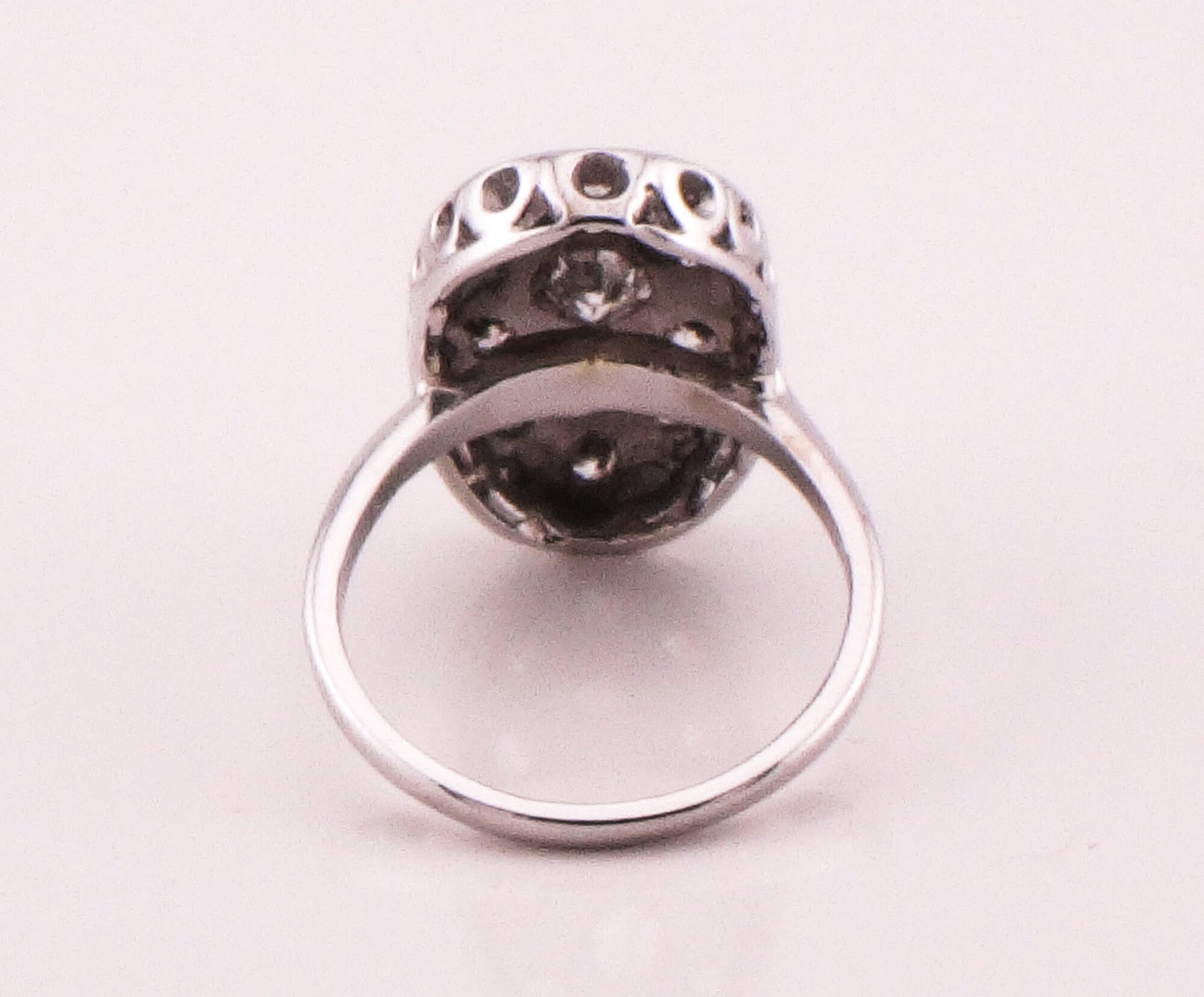 Vintage 14k White Gold Oval Shape Diamond Cluster Ring Natural Old Mine Cut and Round Brilliant Diamond Ring Approx 1.3 CT TDW