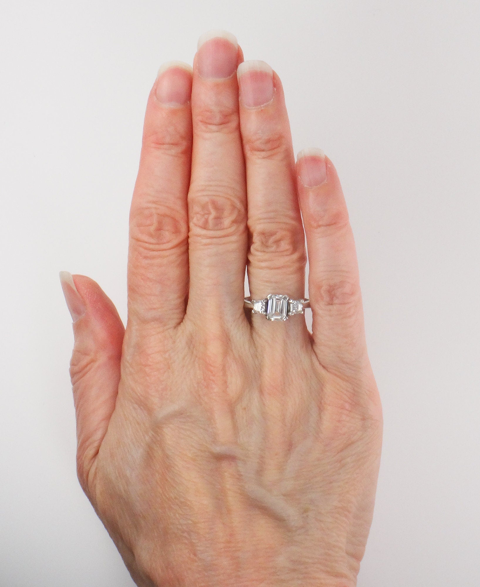 Vintage Sterling Silver Clear Stone Engagement Ring Emerald Cut and Princess Cut Size 8.5