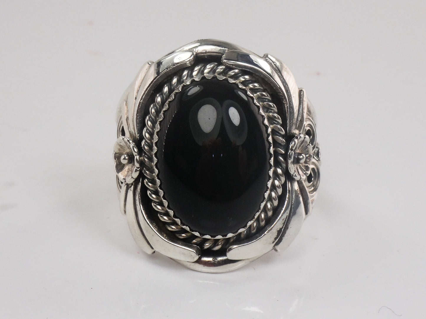 Vintage Large Sterling Silver Onyx Ring, Men's Unisex Southwestern Style Ring, Size 12.75