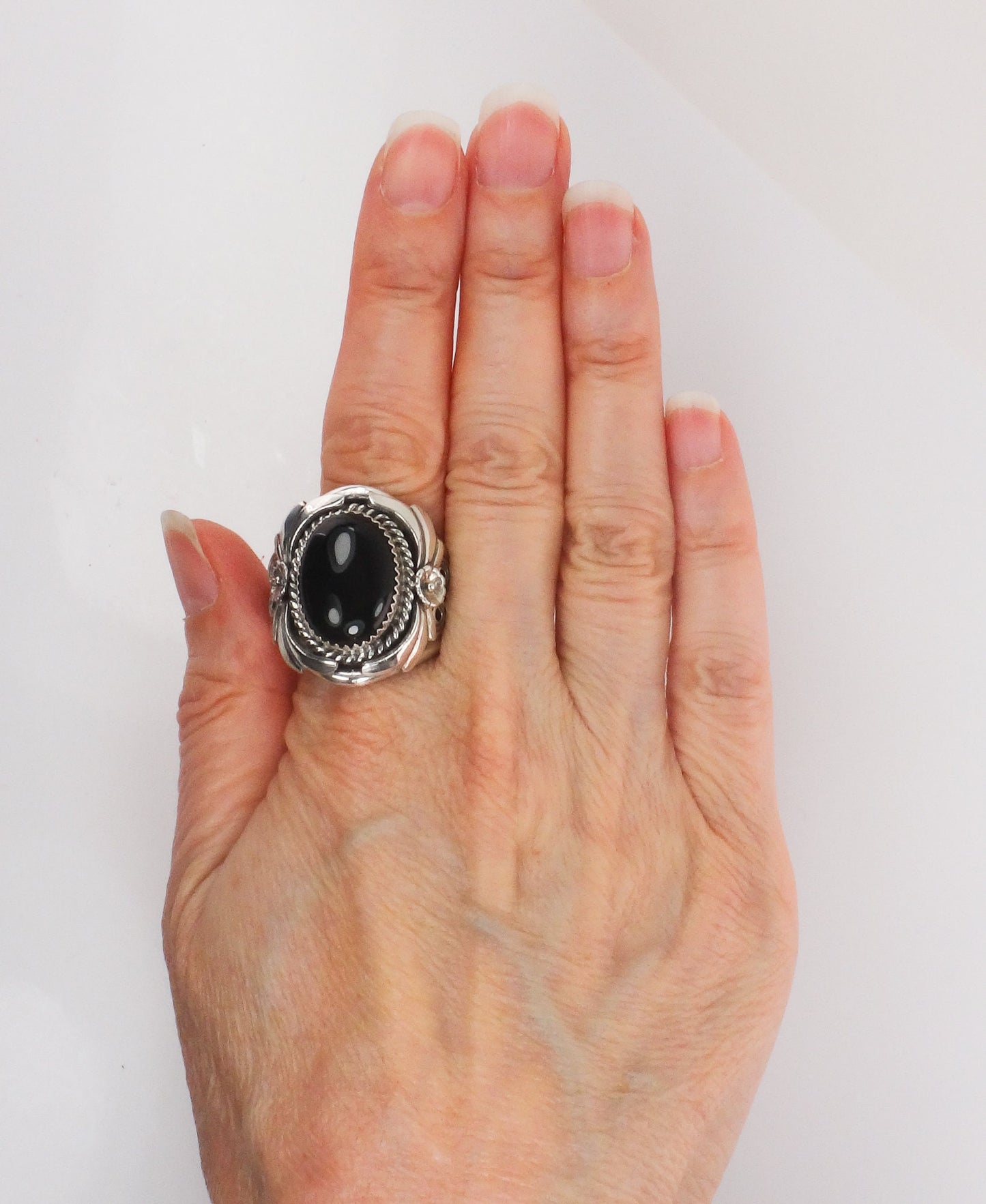 Vintage Large Sterling Silver Onyx Ring, Men's Unisex Southwestern Style Ring, Size 12.75