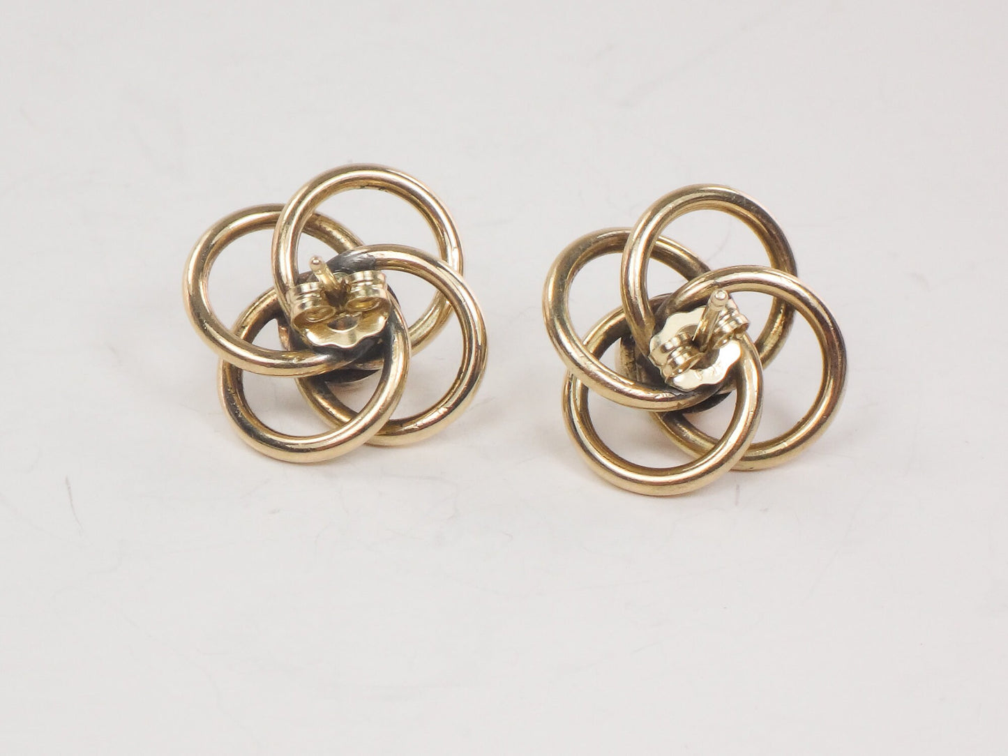 Vintage 14k Gold Natural Opal Love Knot Earrings - Yellow Gold Large Circle Stud Earrings