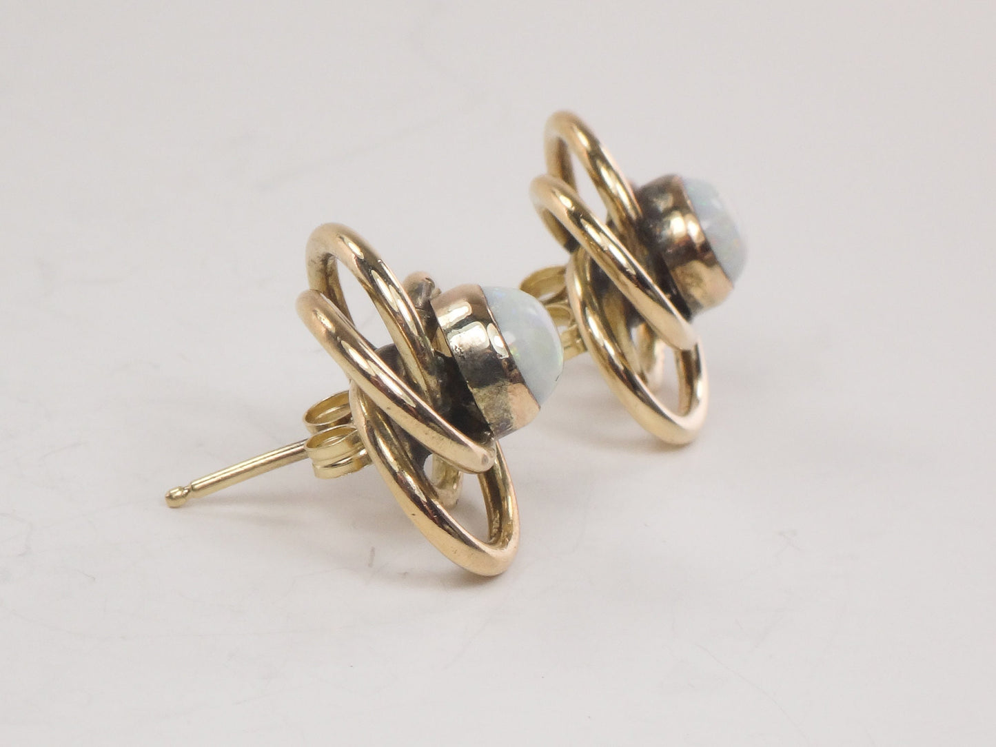 Vintage 14k Gold Natural Opal Love Knot Earrings - Yellow Gold Large Circle Stud Earrings
