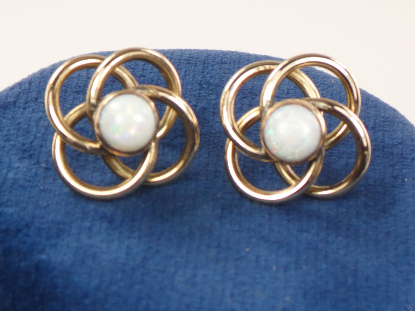Vintage 14k Gold Natural Opal Love Knot Earrings - Yellow Gold Large Circle Stud Earrings