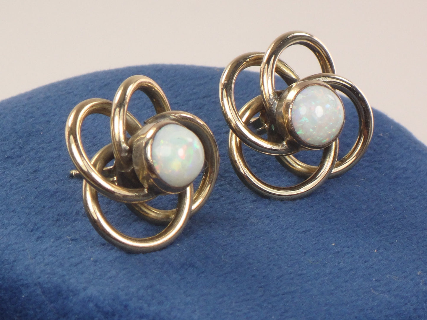 Vintage 14k Gold Natural Opal Love Knot Earrings - Yellow Gold Large Circle Stud Earrings