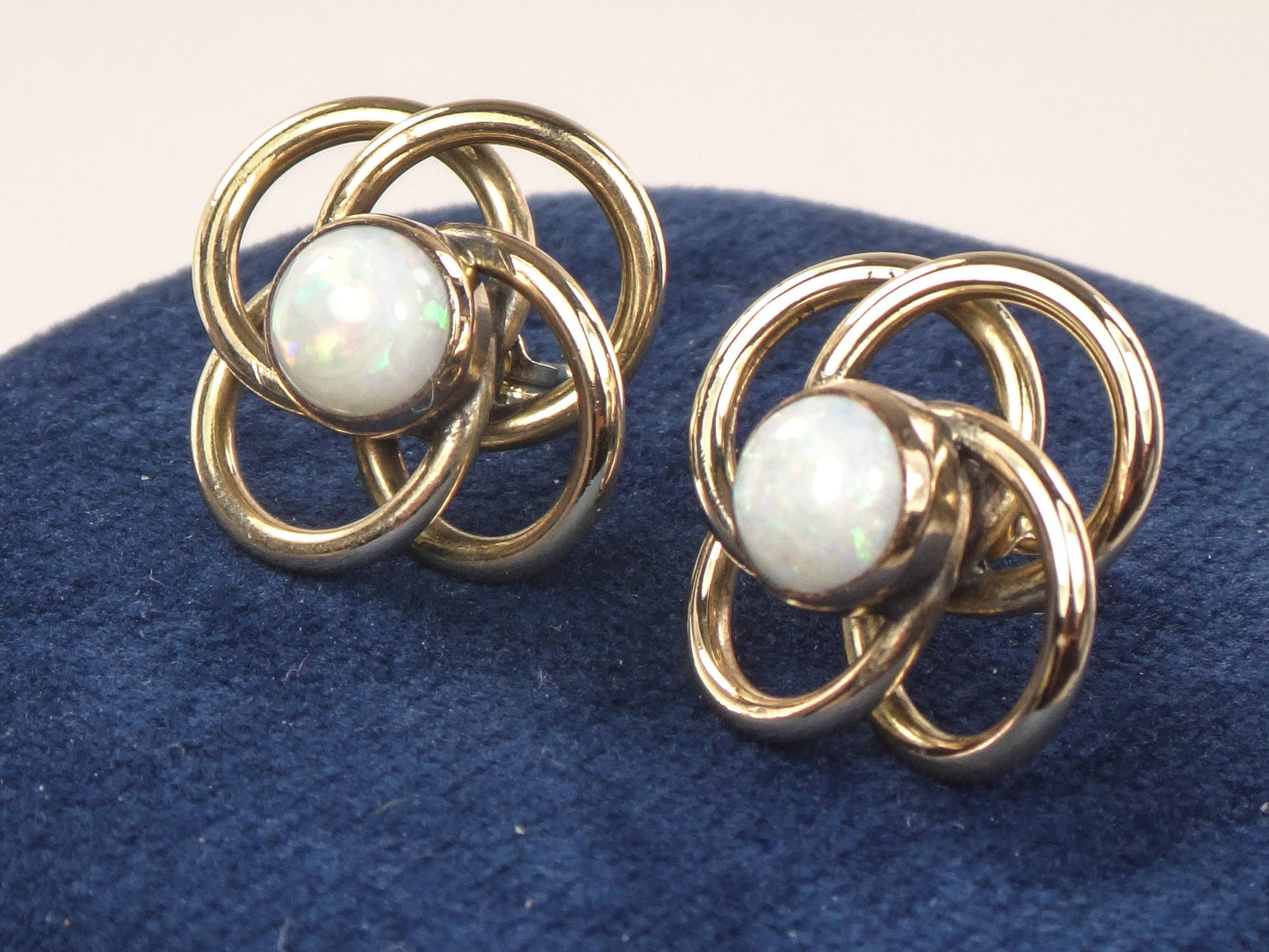 Vintage 14k Gold Natural Opal Love Knot Earrings - Yellow Gold Large Circle Stud Earrings