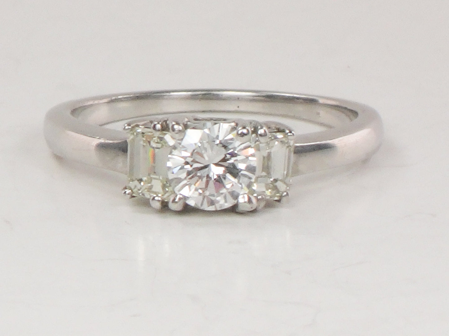 Vintage 18k White Gold Three Diamond Ring Three Stone Ring Round Natural Diamond Engagement Ring .75 CT TDW Size 7
