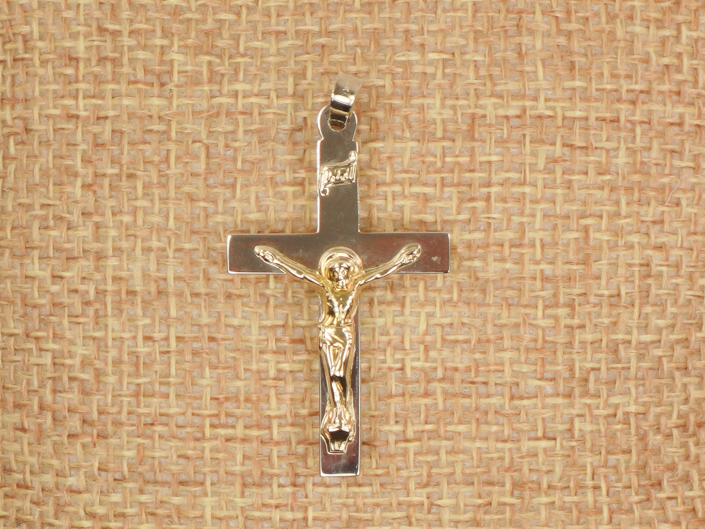 Vintage 14k Two Tone Gold Crucifix, Gold Cross Pendant