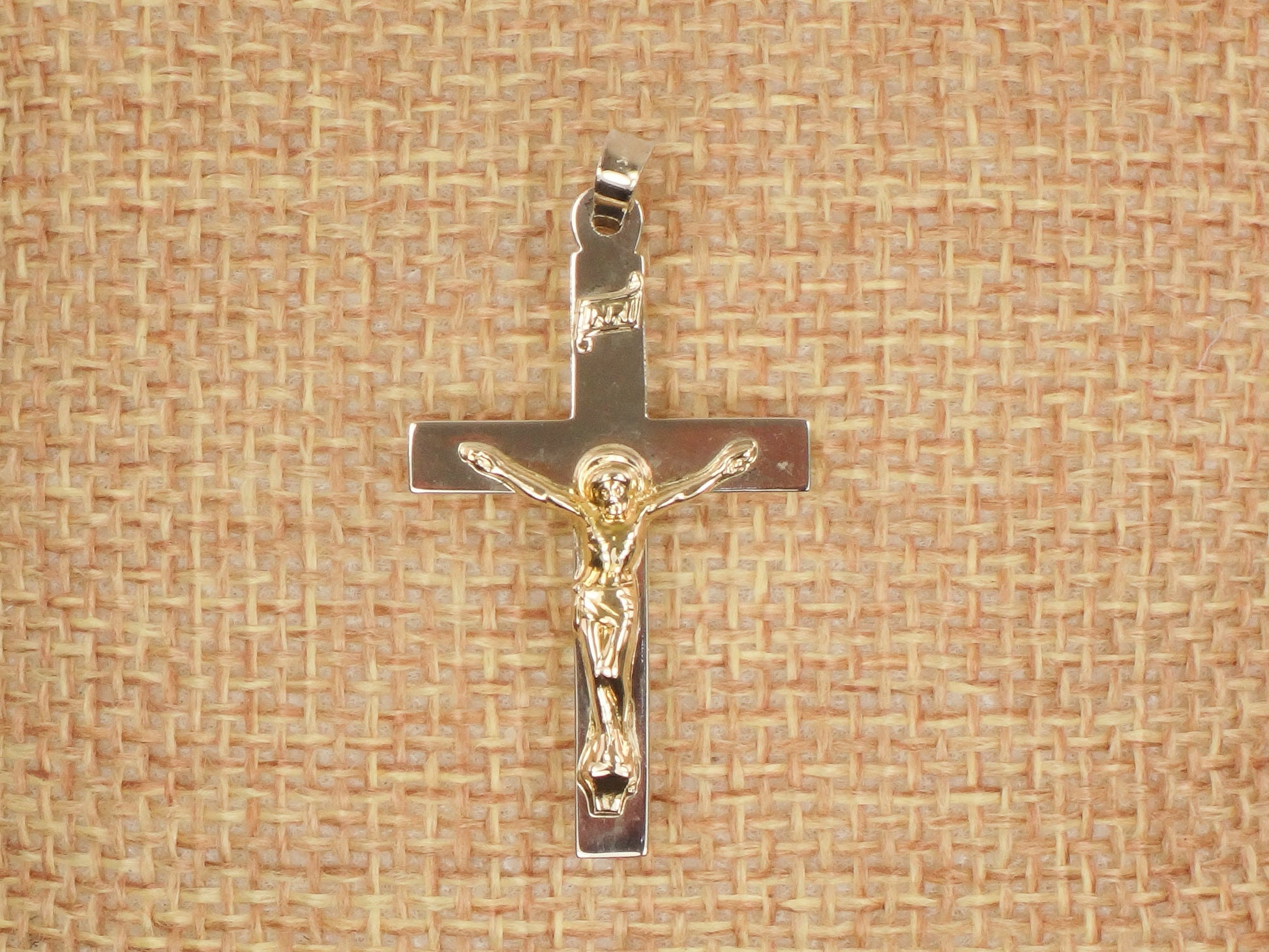 Vintage 14k Two Tone Gold Crucifix, Gold Cross Pendant