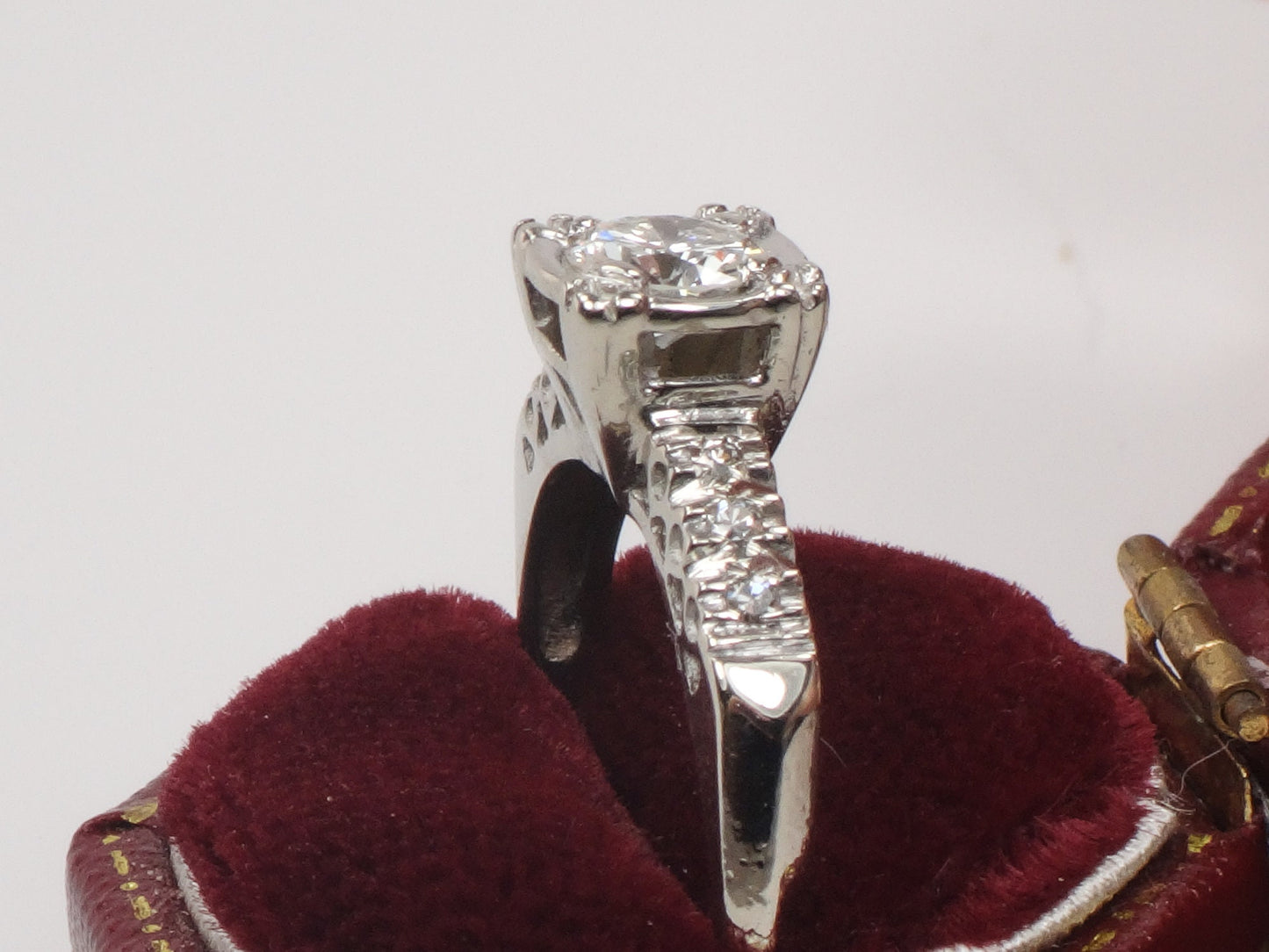 Vintage 14k White Gold Natural Diamond Engagement Ring Mid-Century Engagement Ring Approx. 1/2 Carat Center Size 8.5