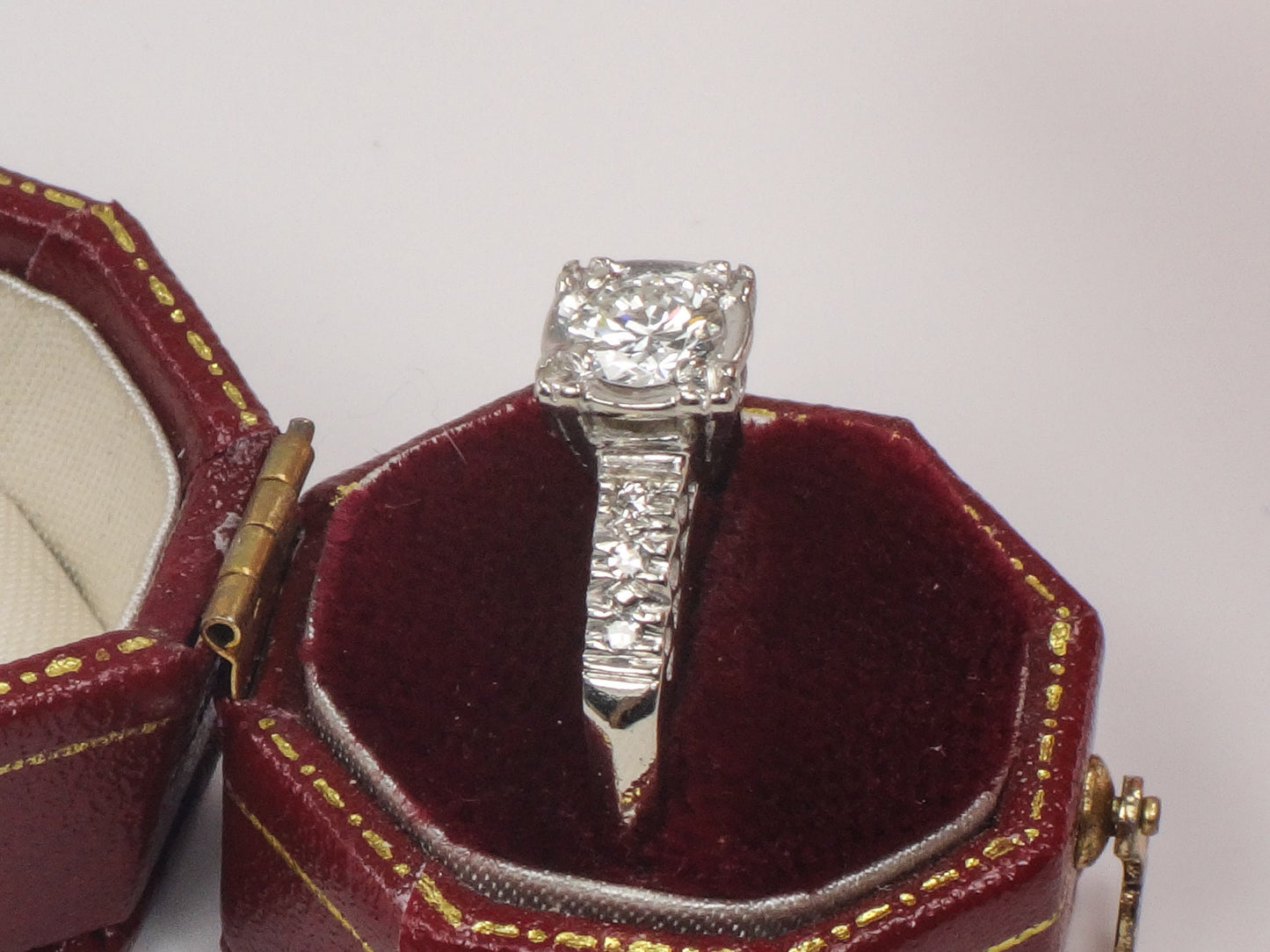 Vintage 14k White Gold Natural Diamond Engagement Ring Mid-Century Engagement Ring Approx. 1/2 Carat Center Size 8.5