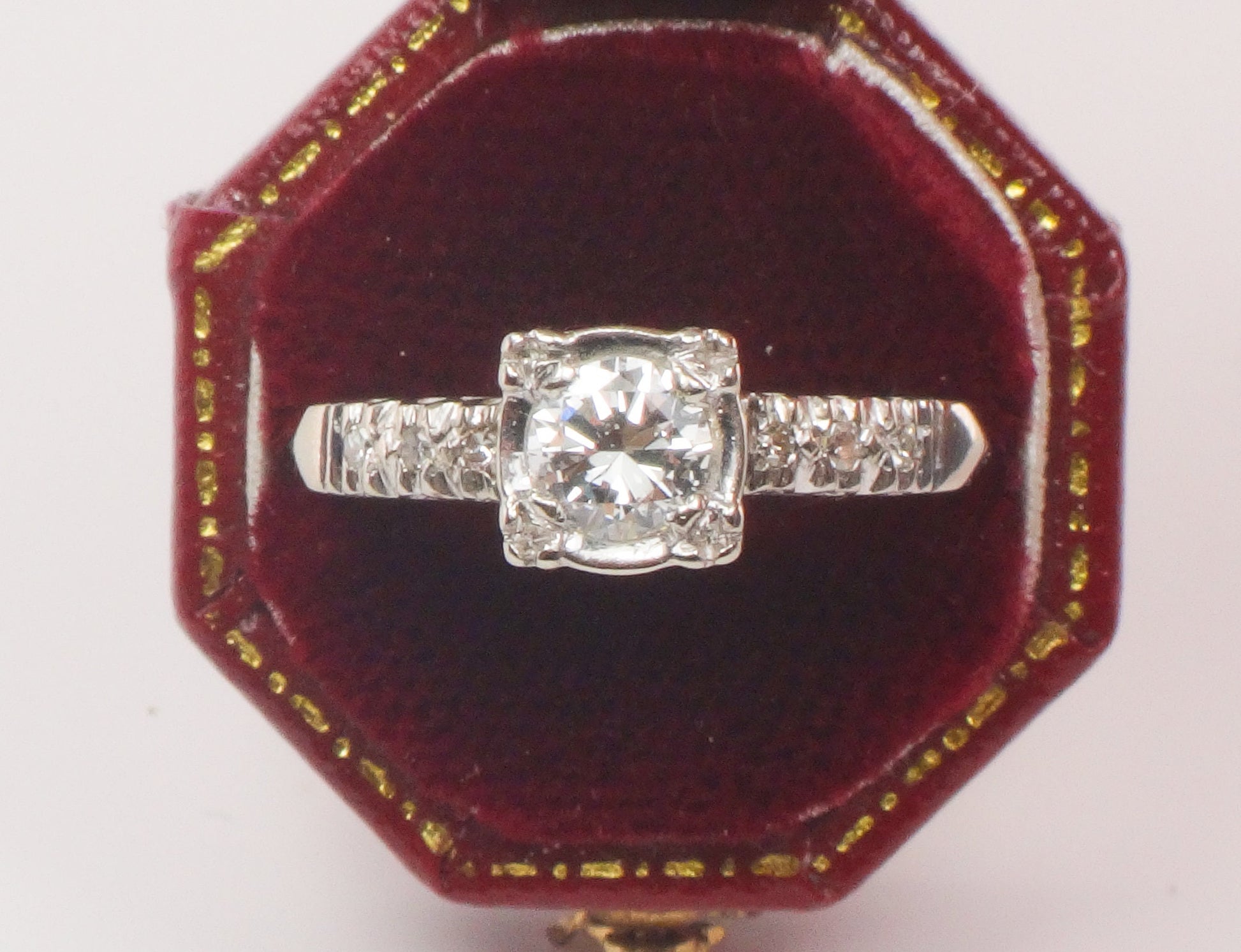 Vintage 14k White Gold Natural Diamond Engagement Ring Mid-Century Engagement Ring Approx. 1/2 Carat Center Size 8.5