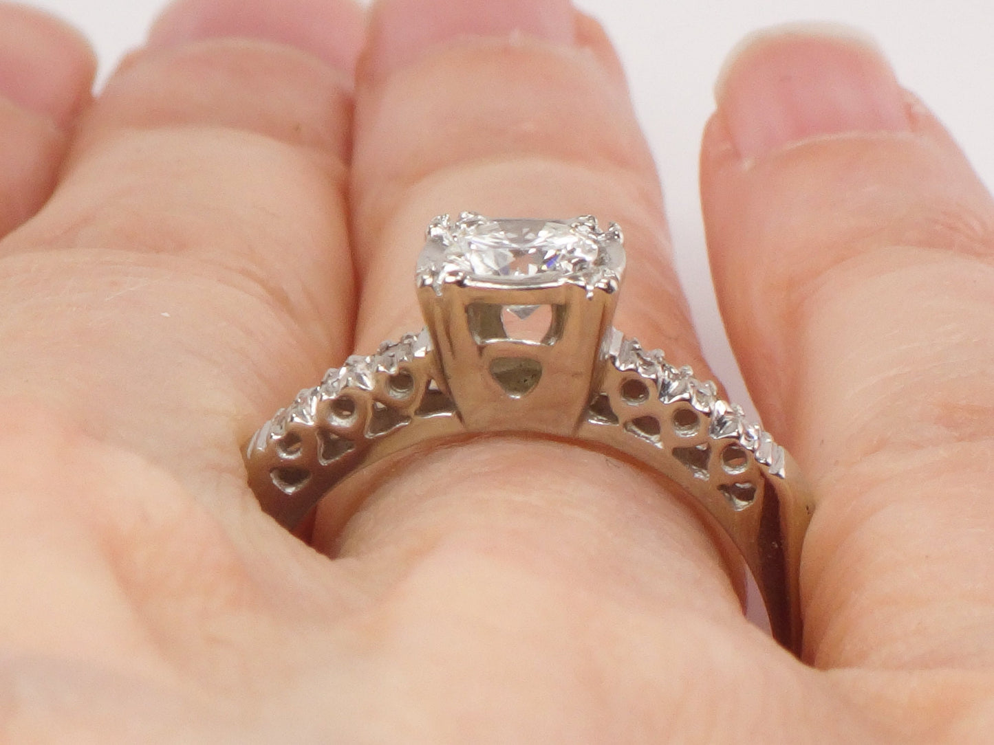 Vintage 14k White Gold Natural Diamond Engagement Ring Mid-Century Engagement Ring Approx. 1/2 Carat Center Size 8.5