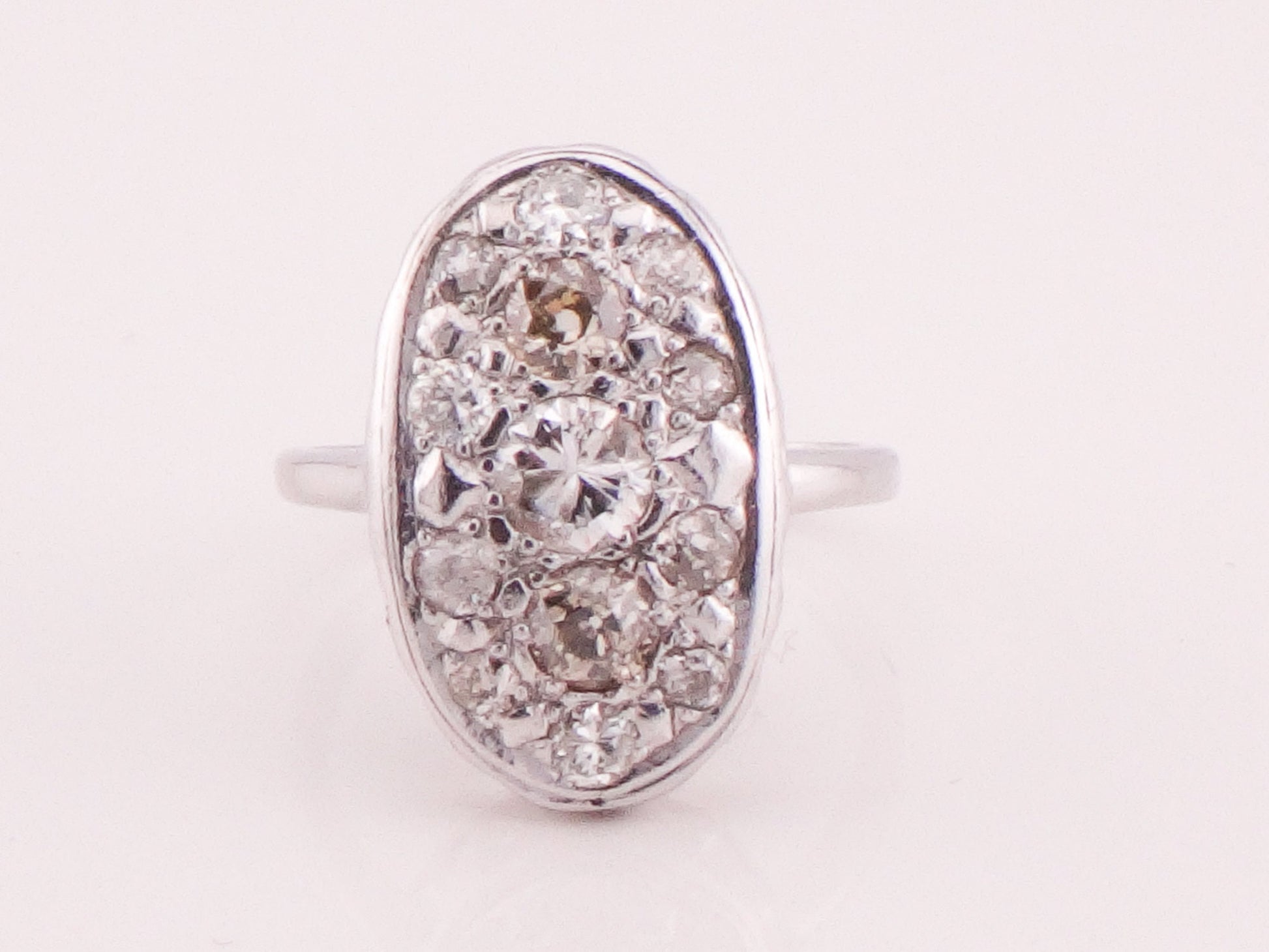Vintage 14k White Gold Diamond Cluster Ring: Old Mine & Brilliant Cut