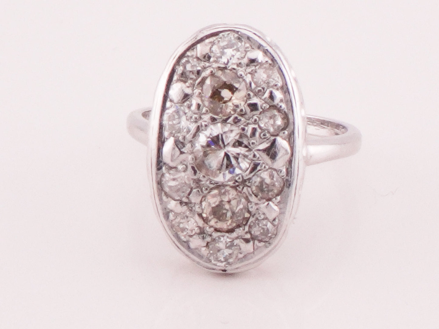 Vintage 14k White Gold Diamond Cluster Ring: Old Mine & Brilliant Cut