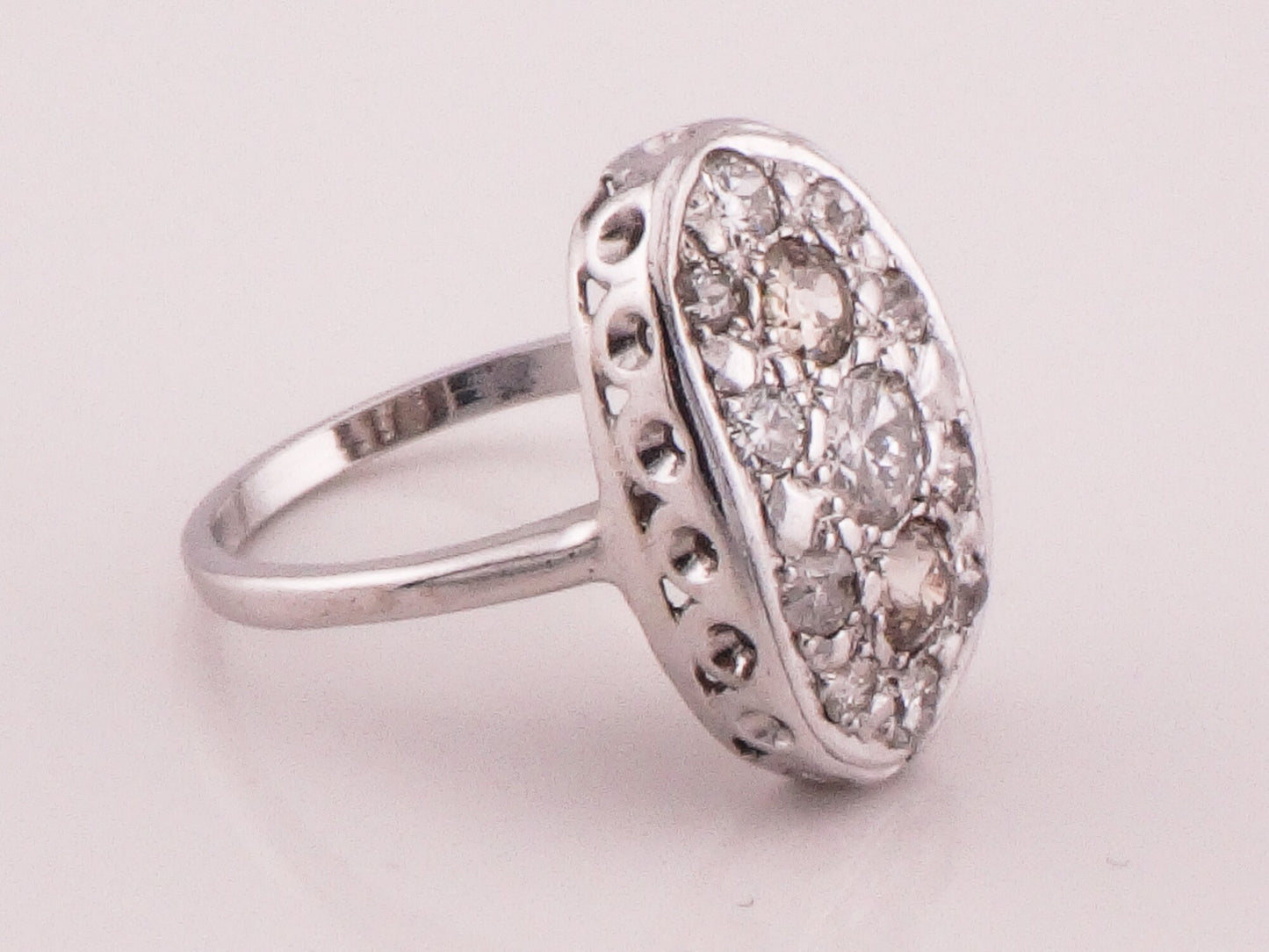 Vintage 14k White Gold Oval Shape Diamond Cluster Ring Natural Old Mine Cut and Round Brilliant Diamond Ring Approx 1.3 CT TDW