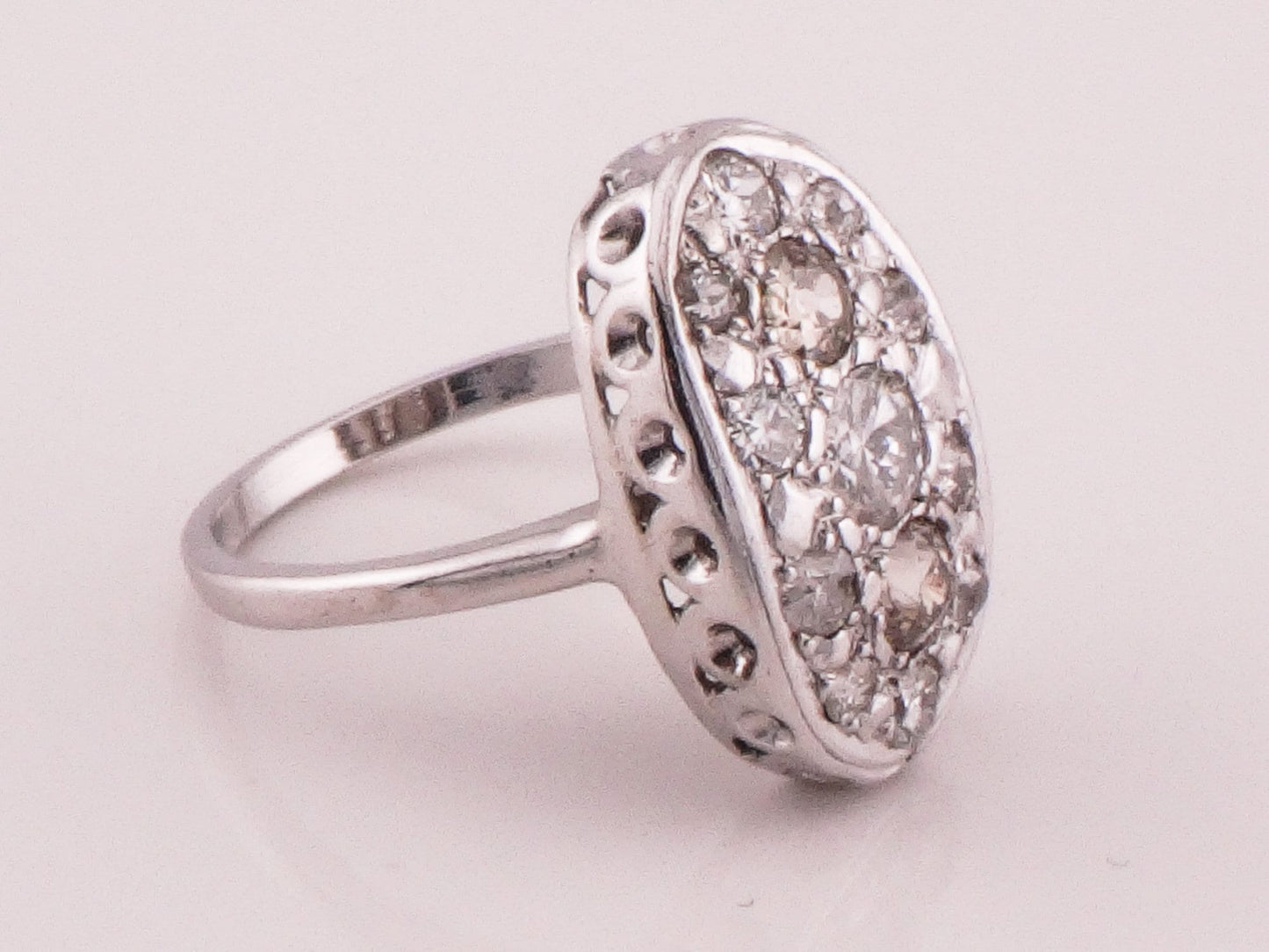 Vintage 14k White Gold Diamond Cluster Ring: Old Mine & Brilliant Cut