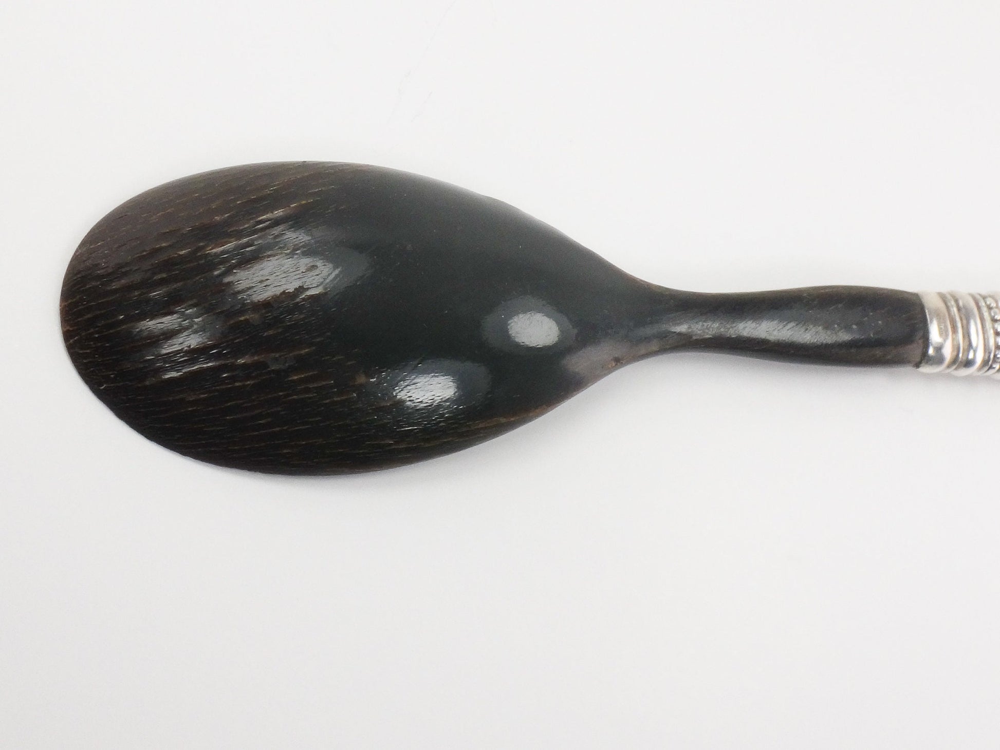 Georg Jensen Sterling Silver Acorn Pattern Salad Serving Spoon with Horn Bowl